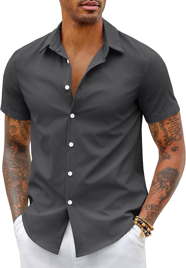 COOFANDY Herenhemd met korte mouwen, casual, Easy-Iron Business zomerhemd, regular fit, korte mouwen, basic hemd, Blauw, M COOFANDY Herenhemd met korte mouwen, casual, Easy-Iron Business zomerhemd, regular fit, korte mouwen, basic hemd, Blauw, M