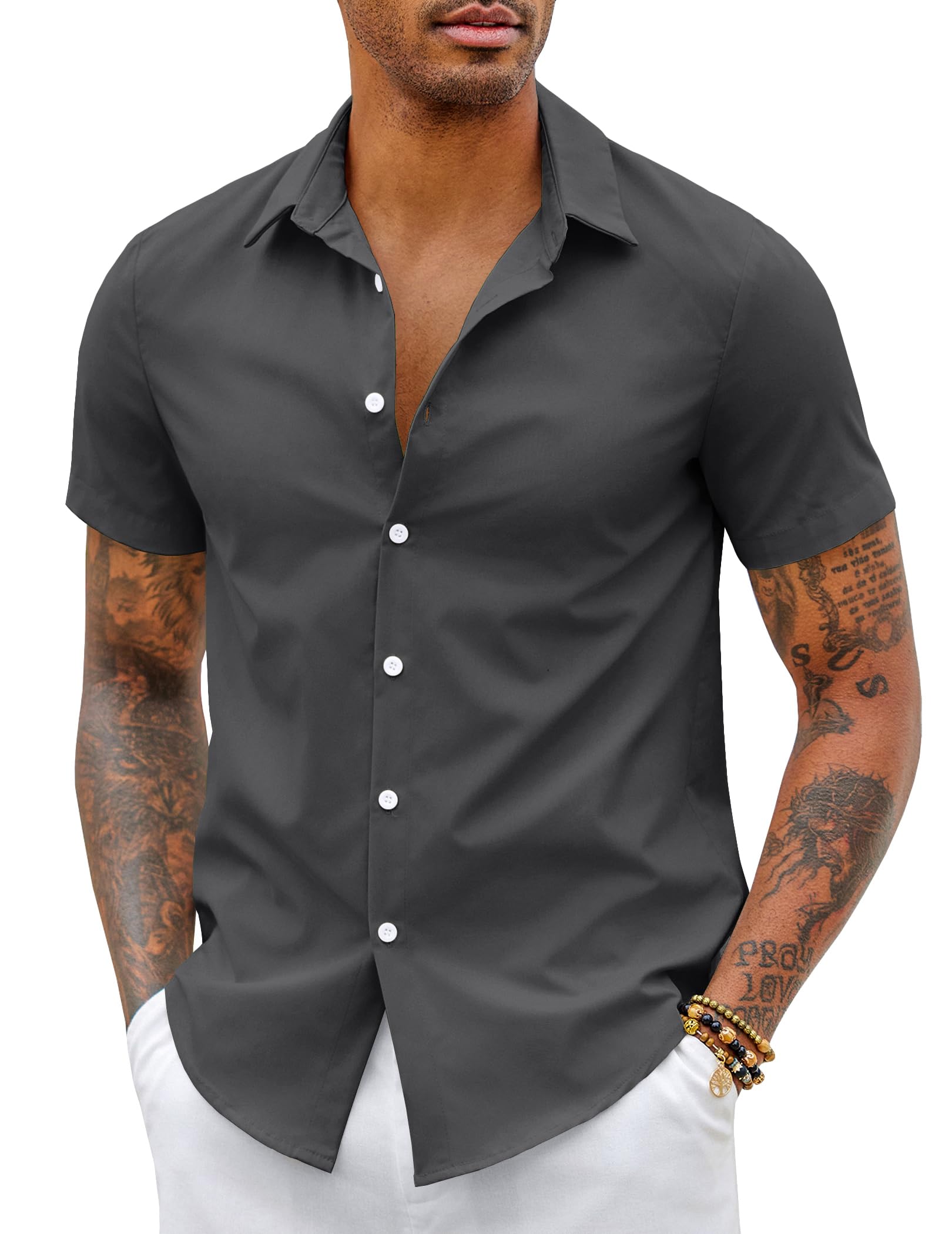 COOFANDY Herren Hemd Kurzarm Slim Fit Freizeithemd Bügelleichte Kurzarmhemd Businesshemd Sommer Herrenhemd Einfarbig Basic Shirt for Männer