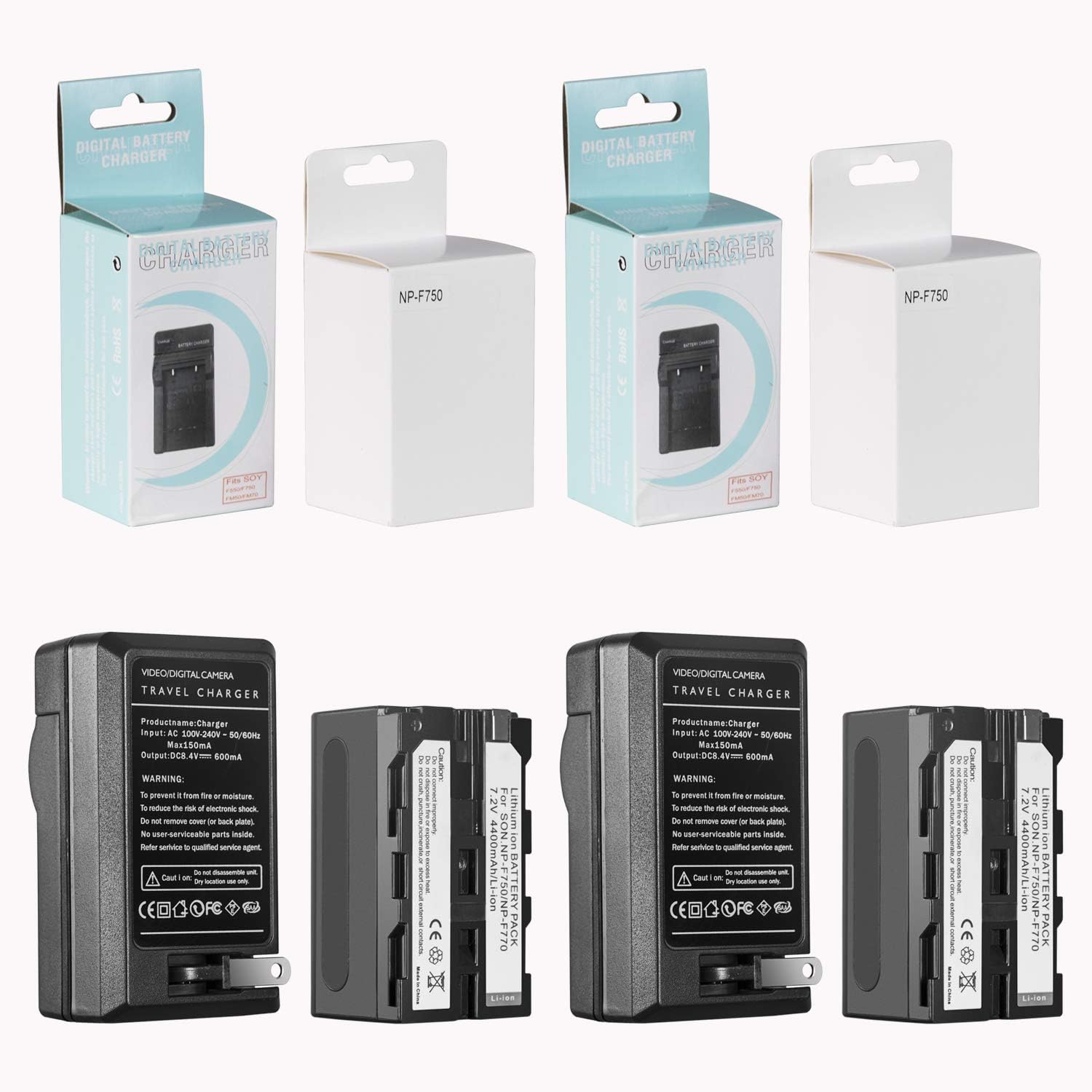 GVM 2 Packs NPF750/770 4400mAh Batteries with Travel Chargers for NP-F975, NP-F960, NP-F950, NP-F930, NP-F770, NP-F750, NP-F550, DCR, DSR, HDR, FDR, HVR, HVL and LED Light Camera Slider