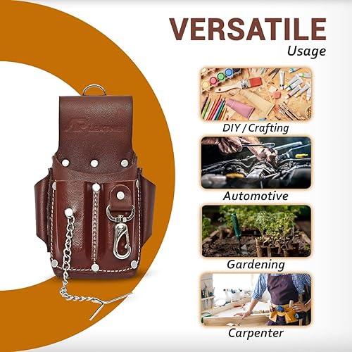Miniatura 7 de Ap-Leather Pro-5 Bolsa de electricista, bolsa de herramientas de cuero, bolsa de 5 bolsillos con soporte para cinta eléctrica, compartimentos