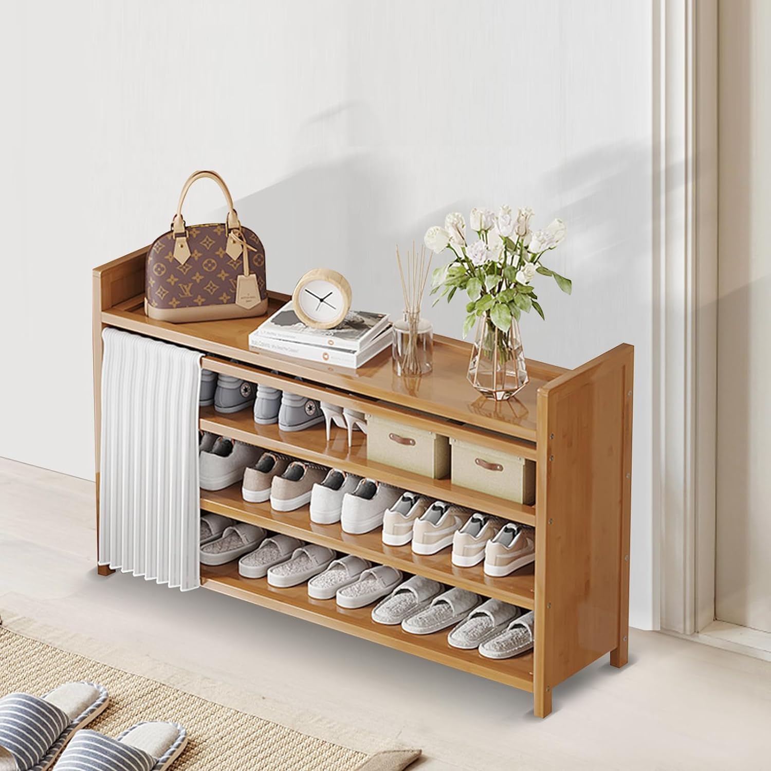 Meuble à chaussures pliable en bambou pour harmoniser l'entrée de la maison