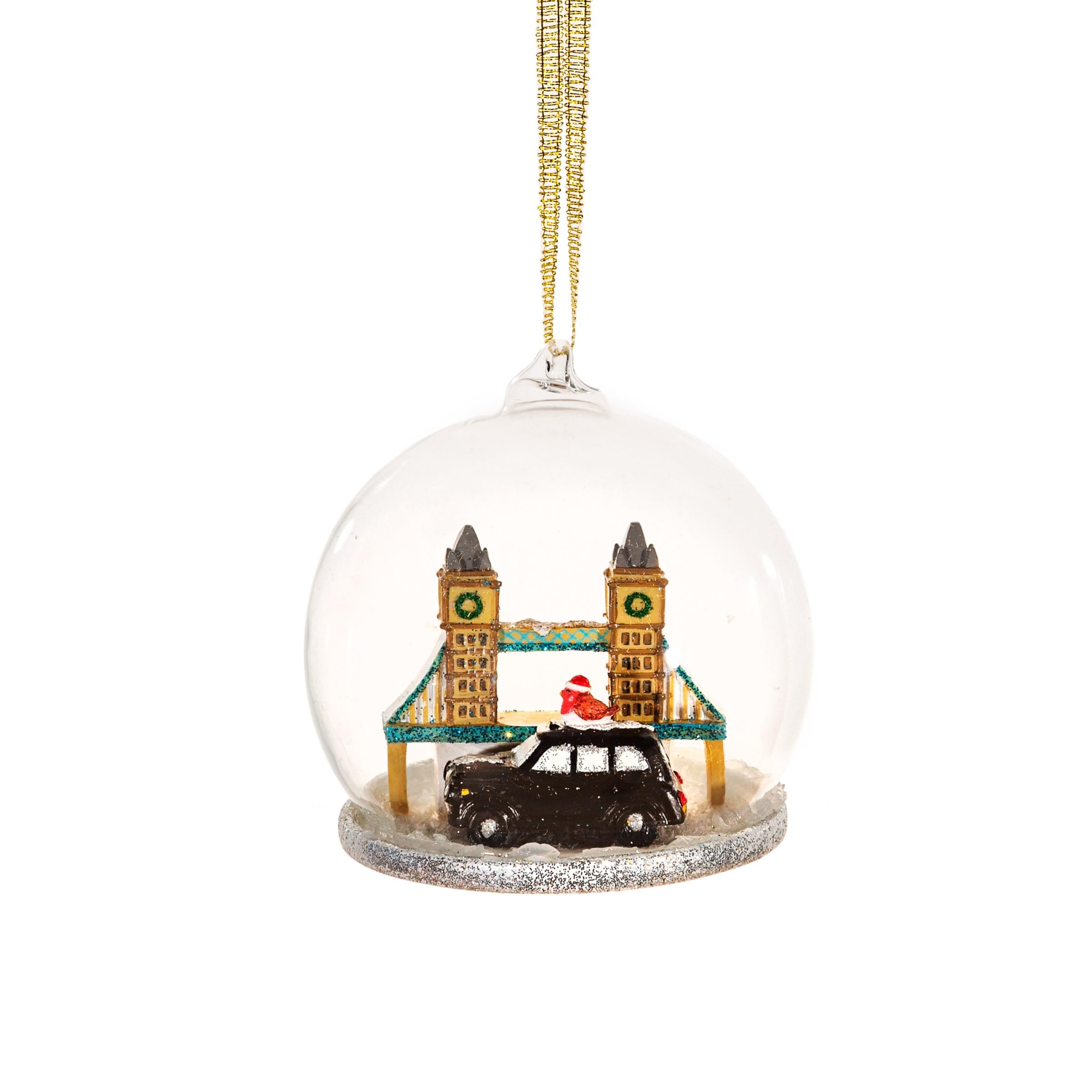 Sass & Belle Black London Christmas Cab Ride Dome Bauble