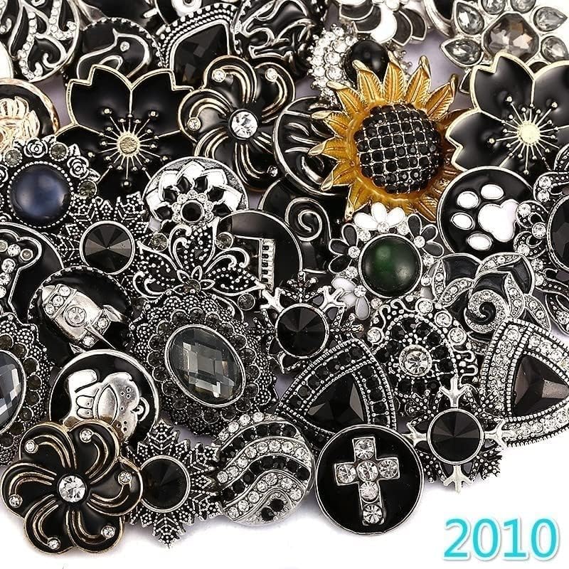 10PCs Mixed Style Rhinestones Snaps Jewelry Charms Buttons 18/20mm for Interchangeable Snaps Jewelry Making Women DIY Button Bracelets Necklaces Rings Brooch Accessories (Black) - Image 3