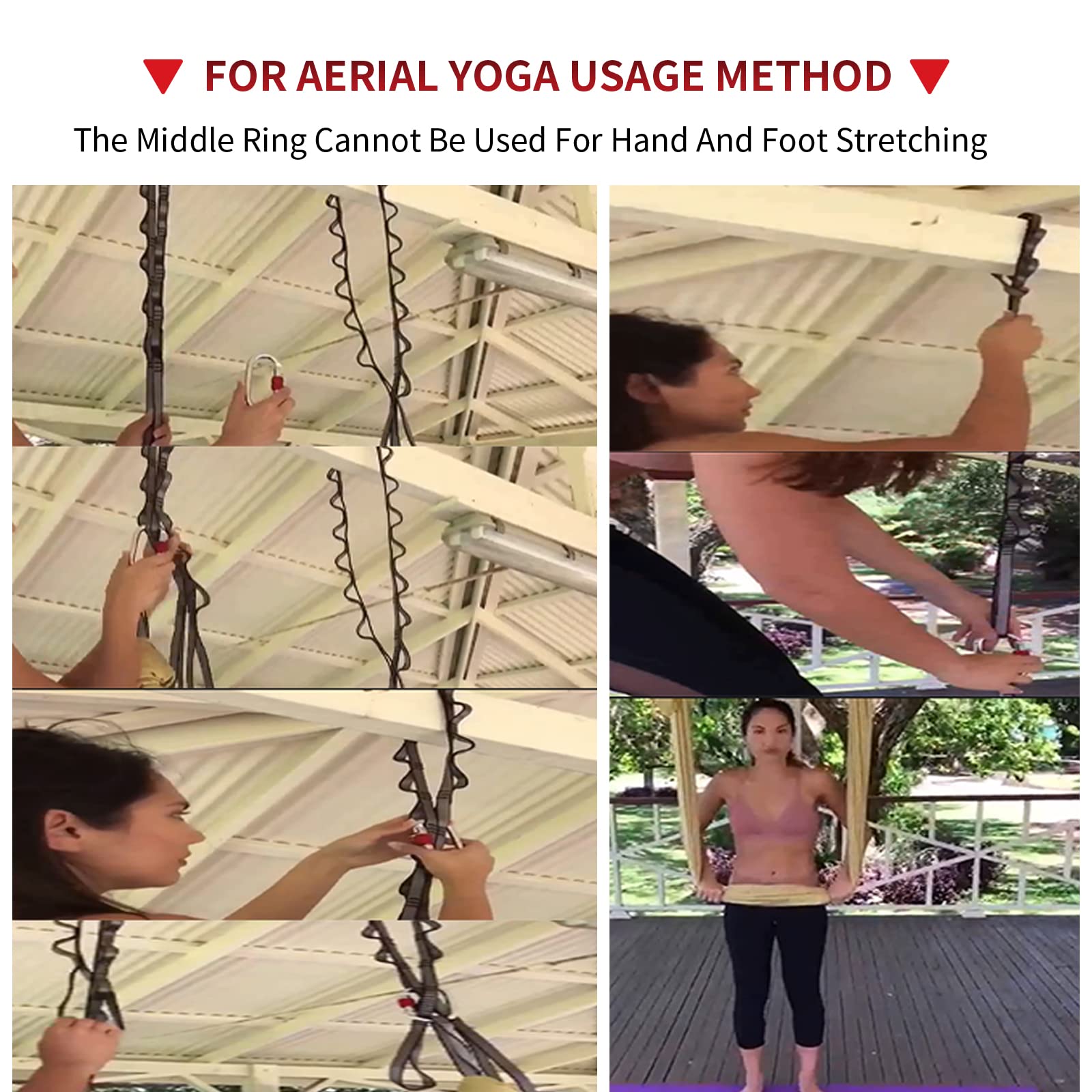 Correa de cadena de margaritas para hamaca de yoga aérea, fuerte 22 kN ajustable con 10 bucles, no elástica, correa de escalada de nailon para yoga aéreo, columpio, hamaca, suspensión