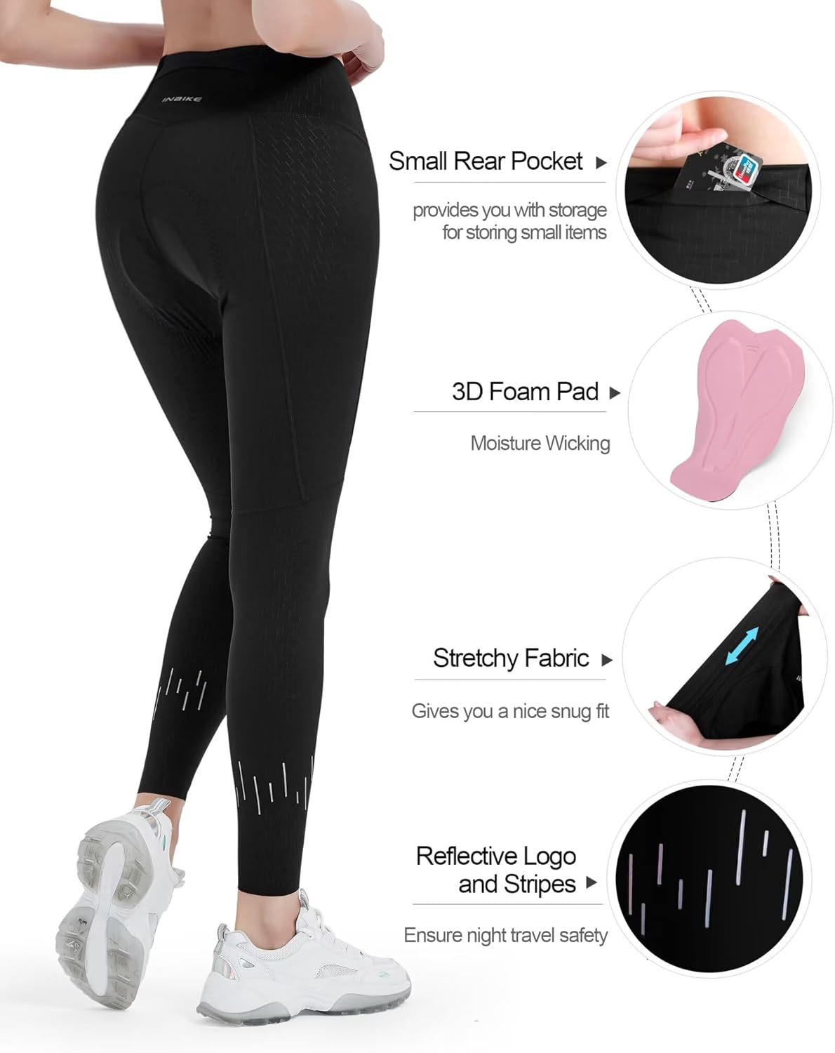 INBIKE Bike Pants for Women, High Waist 3D Padded Cycling Capris, Breathable Quick Dry Bike Tights, Bicycle Trousers Leggings - Image 5