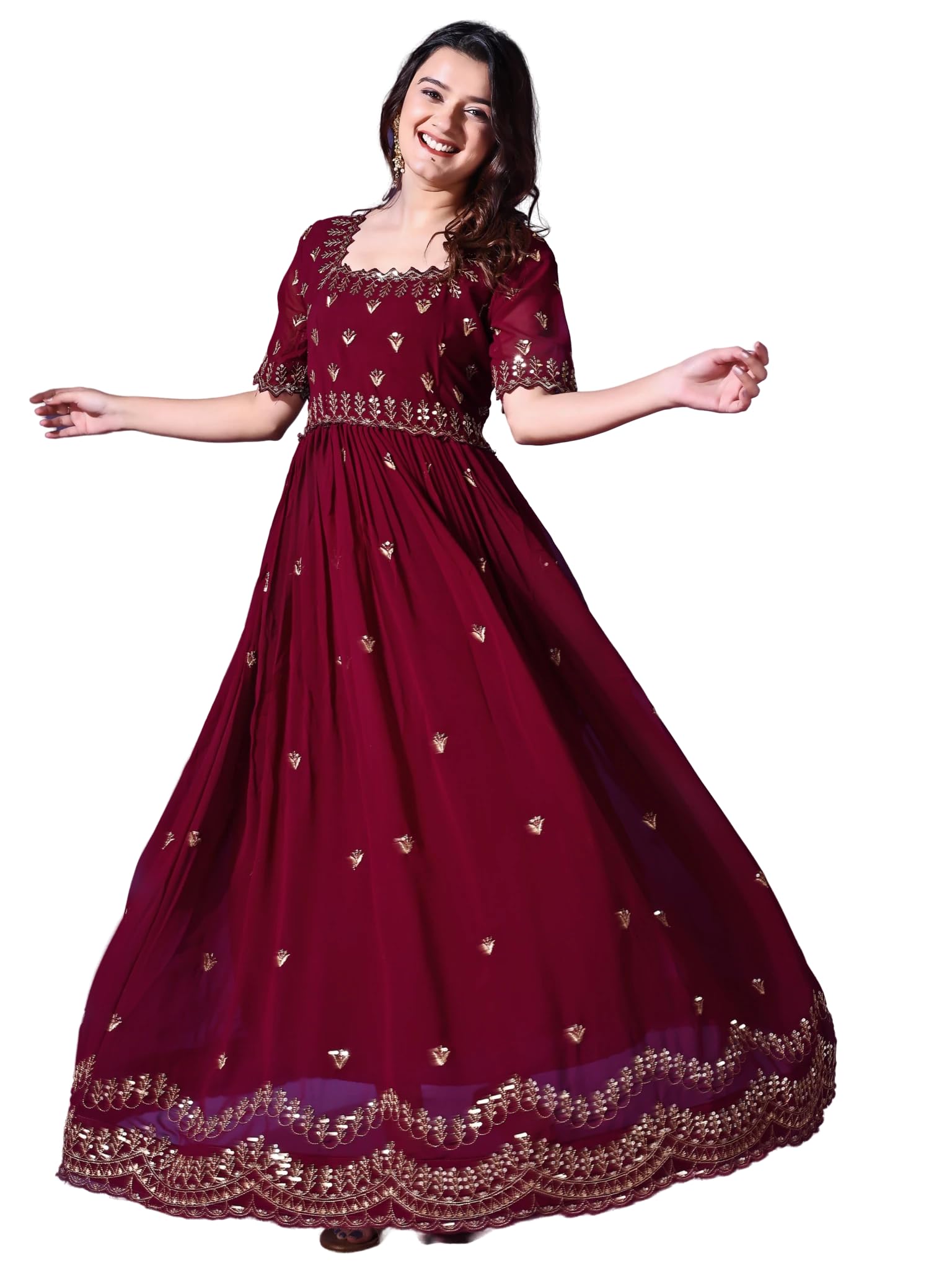 fashion basket Georgette Embroidered Long Gown for Women-picture-28