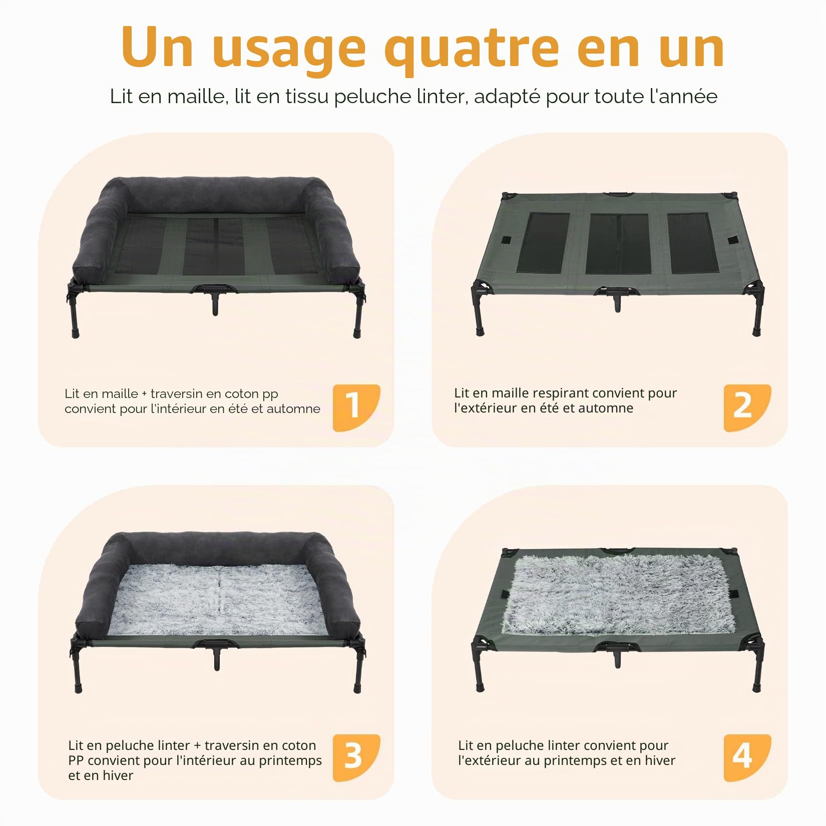 BingoPaw Lit de Camp pour Chien Surélevé et Rafraîchissant Extérieur, Housse Amovible en Maille Respirante, Cadre métallique Robuste 110x80x18cm