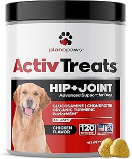 Glucosamine for Dogs Hip and Joint Supplement - Safe Joint Support for Dogs - Natural Dog Joint Supplement with Glucosamine Chondroitin MSM Turmeric - 120 Joint Care Chews for Dogs ActivTreats