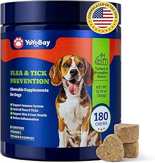 Flea and Tick Prevention for Dogs Chewable - 180 Soft Chews, Turkey & Pumpkin Flavor - Dog Flea and Tick Treatment Chewable, Natural Defense - Dog Immune Support Supplement