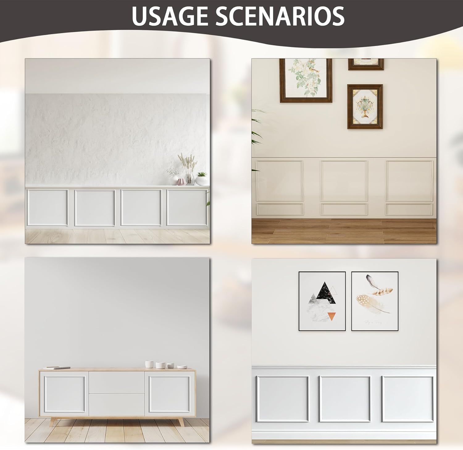 Lunghaa 3-Frame 24" x 24" Premade Accent Wall Molding Kit, Ready-to-Assemble Wainscoting Panels, Pre-Cut Chair Rail Moulding Trim Picture Frame for Home Décor