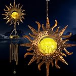 Solar Wind Chimes for Outside Crackle Glass Ball Waterproof Wind Chimes Outdoor Clearance Deep Tone Garden Decor Birthday Unique Gifts for Women Mom Grandma Windchimes Gardening (Star Crystal Ball)