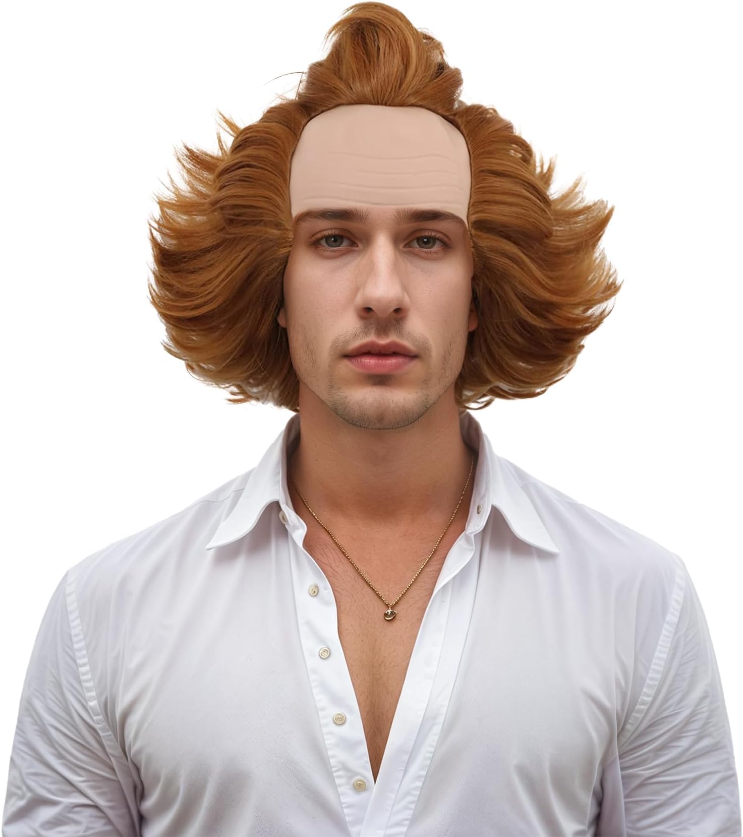 Adult Short Brown Wig Fluffy Bald Head Wig Synthetic Halloween Costumes Cosplay Wigs