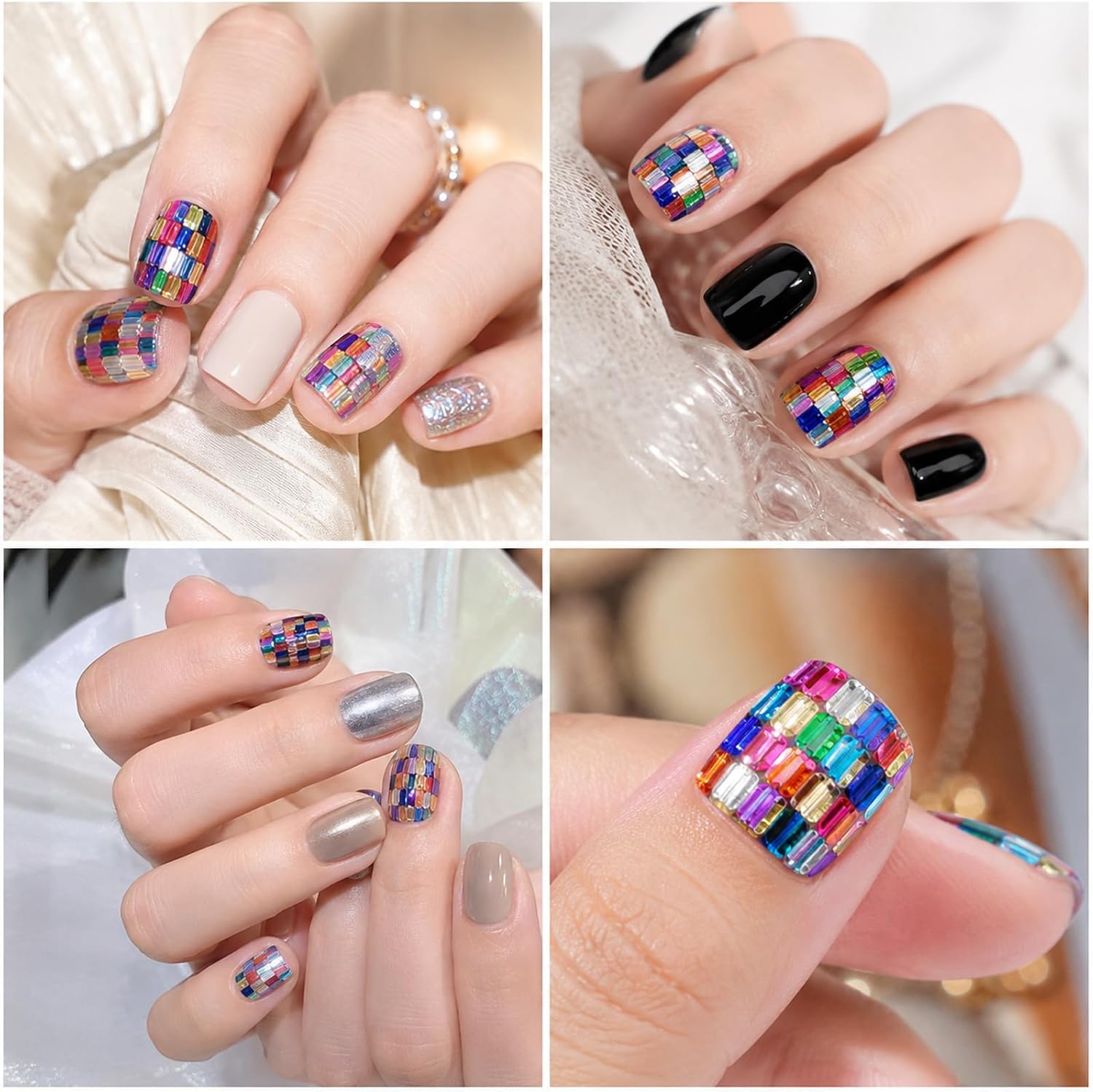 Holographic Square Nail Sequins, 12 Colors Sparkly 3D Glitter Flakes