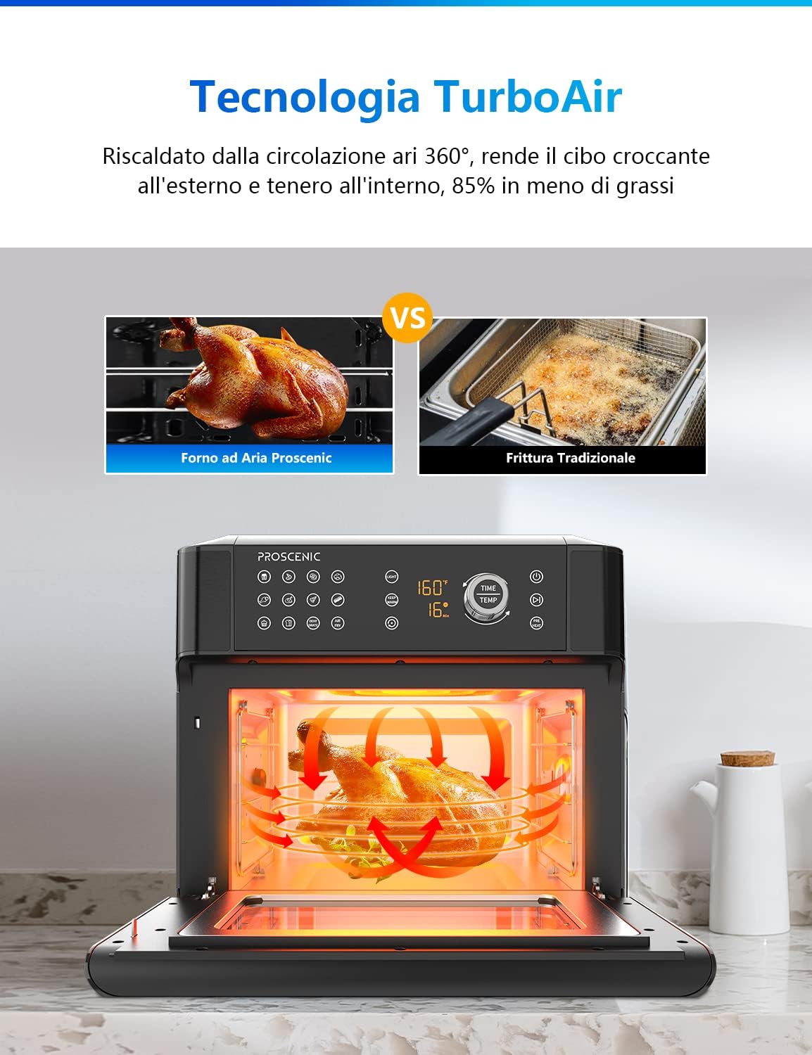 Proscenic T31 Friggitrice ad Aria 15L, Forno Air Controllo Display Touch APP, Ricette Italiane Online/Timer/Preriscaldamento/Programmi/Senza BPA/PFOA Proscenic T31 Friggitrice ad Aria 15L, Forno Air Controllo Display Touch APP, Ricette Italiane Online/Timer/Preriscaldamento/Programmi/Senza BPA/PFOA