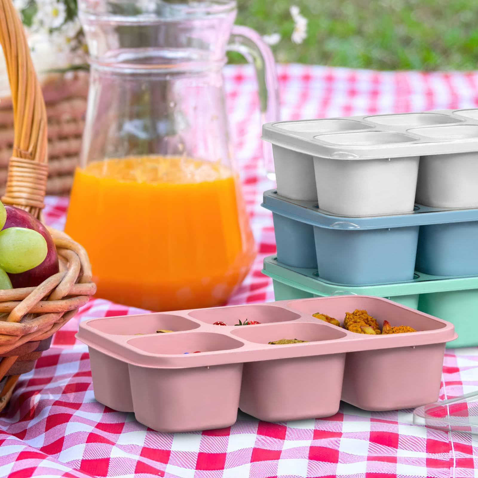 4 Contenitori Bento Con 5 Scomparti Per Adulti E Bambini – Portapranzo Con Coperchio Trasparente, Microonde, 1300 Ml