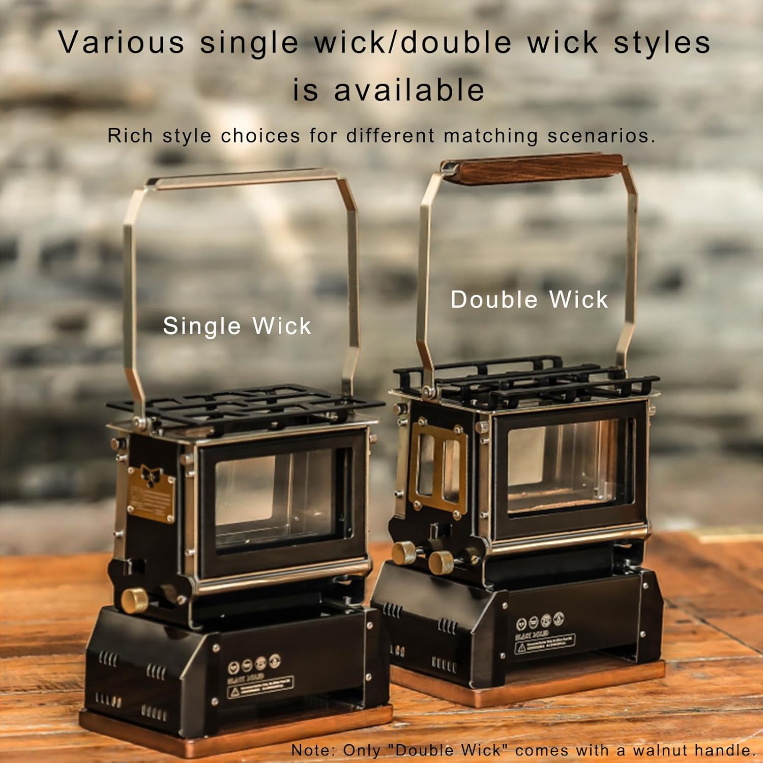 2-in-1 Dual Wick Oil Lantern & Kerosene Stove, 304 Stainless Steel Hurricane Lamp with Walnut Handle, 3-Sided Flame View & 430ml Tank, Up to 8-Hour Burn, for Camping & Emergency