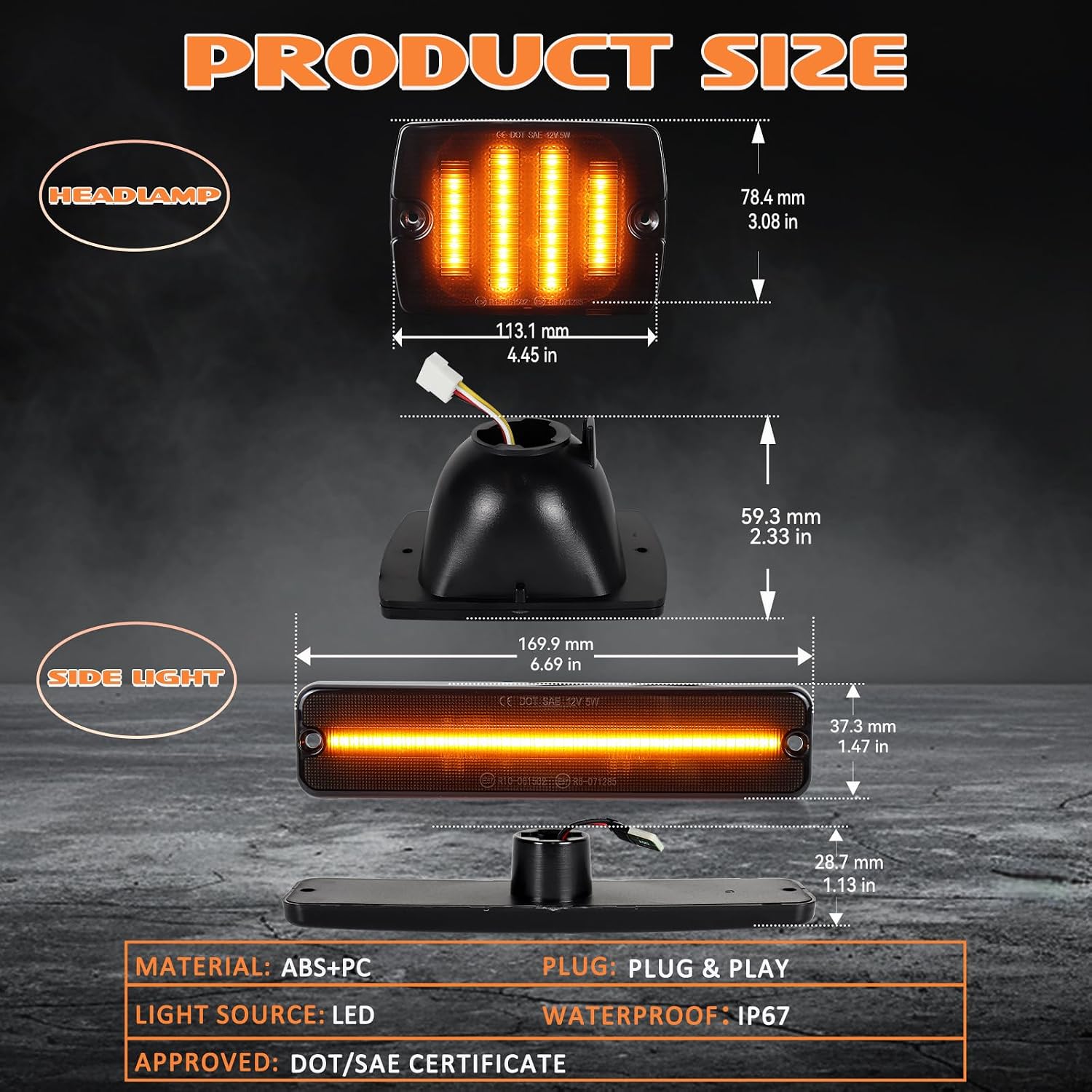 Amber Front Bumper Turn Singal Light & Side Marker Lights For 1987-1995 Jeep Wrangler Yj With 3157 Plug And 1157 Plug Smoked Lens Lamp Assembly, Bundle With 4pcs