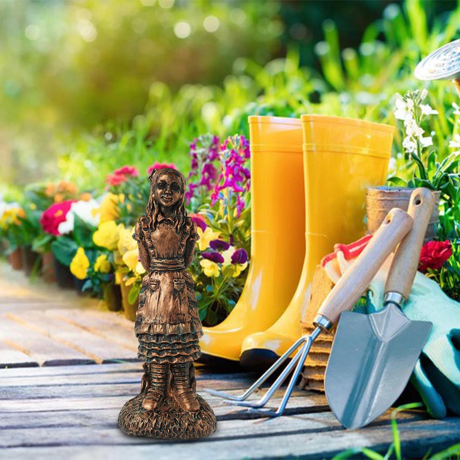 Alice Im Wunderland Gartenfiguren Aus Harz – 5-teiliges Set Mit Alice, Hutmacher, Kaninchen, Katze & Raupe