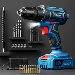 Cordless Drill Set, VIWKO 20V Power Drill with Power Pack 2.0Ah and Charger, 3/8-Inch Keyless Chuck Electricdrill, 25+1 Torque, 42pcs Drilldriver Bits/Screws for DIY Projects (Blue)