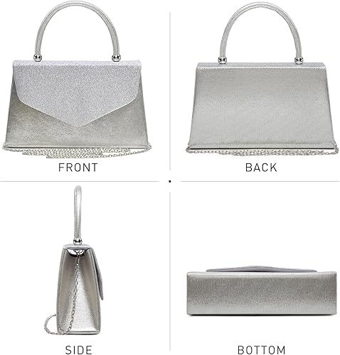 Miniatura 9 de Dasein Bolso de noche para mujer bolso de fiesta de boda bolsos de cóctel y baile de graduación con purpurina esmerilada 1-plateado, 1 blanco,