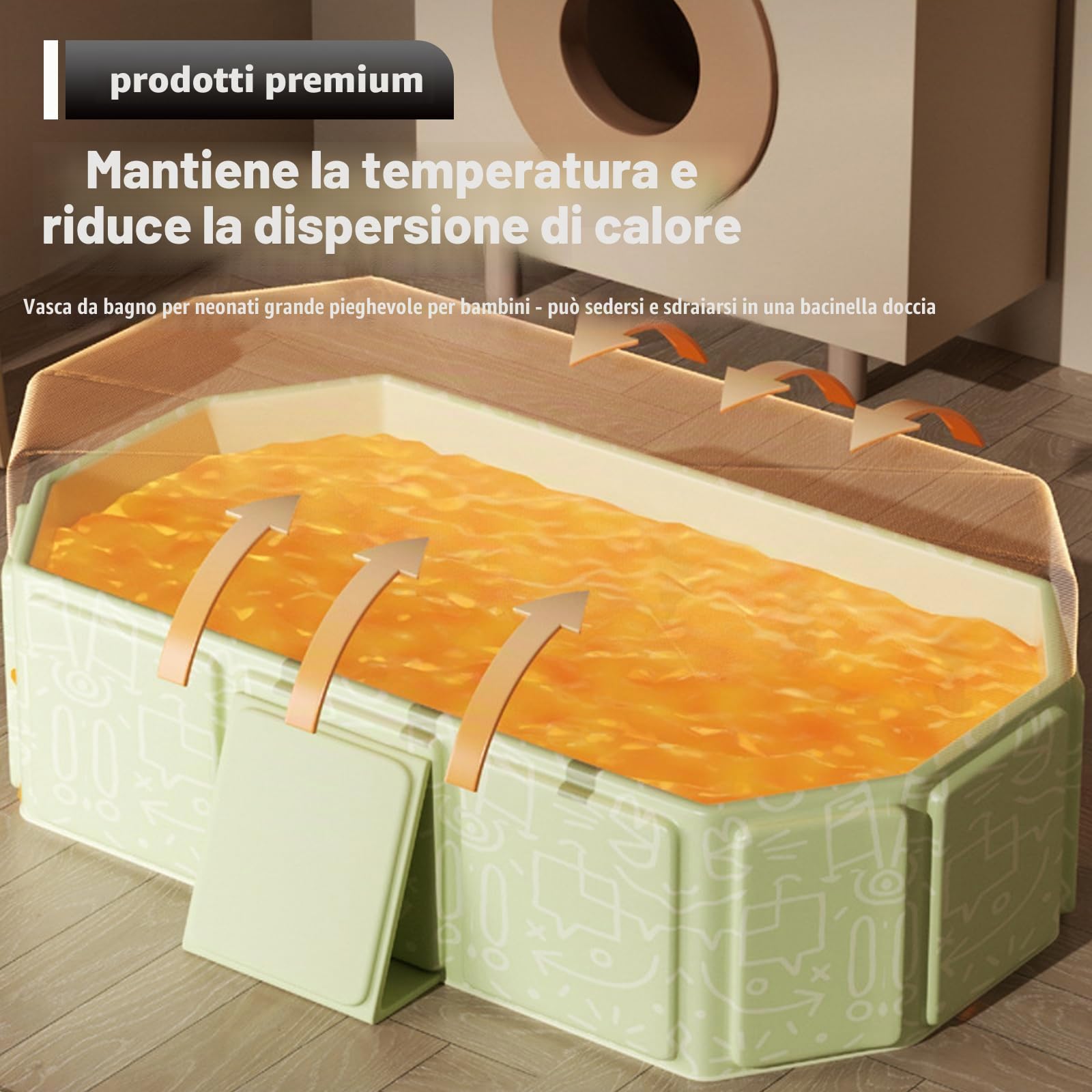 Vasca da bagno pieghevole per bambini, grande vasca da bagno per bambini, pieghevole, portatile, pieghevole, per la doccia, salvaspazio, rettangolare, ideale per il bagno di ghiaccio caldo 0-5 anni