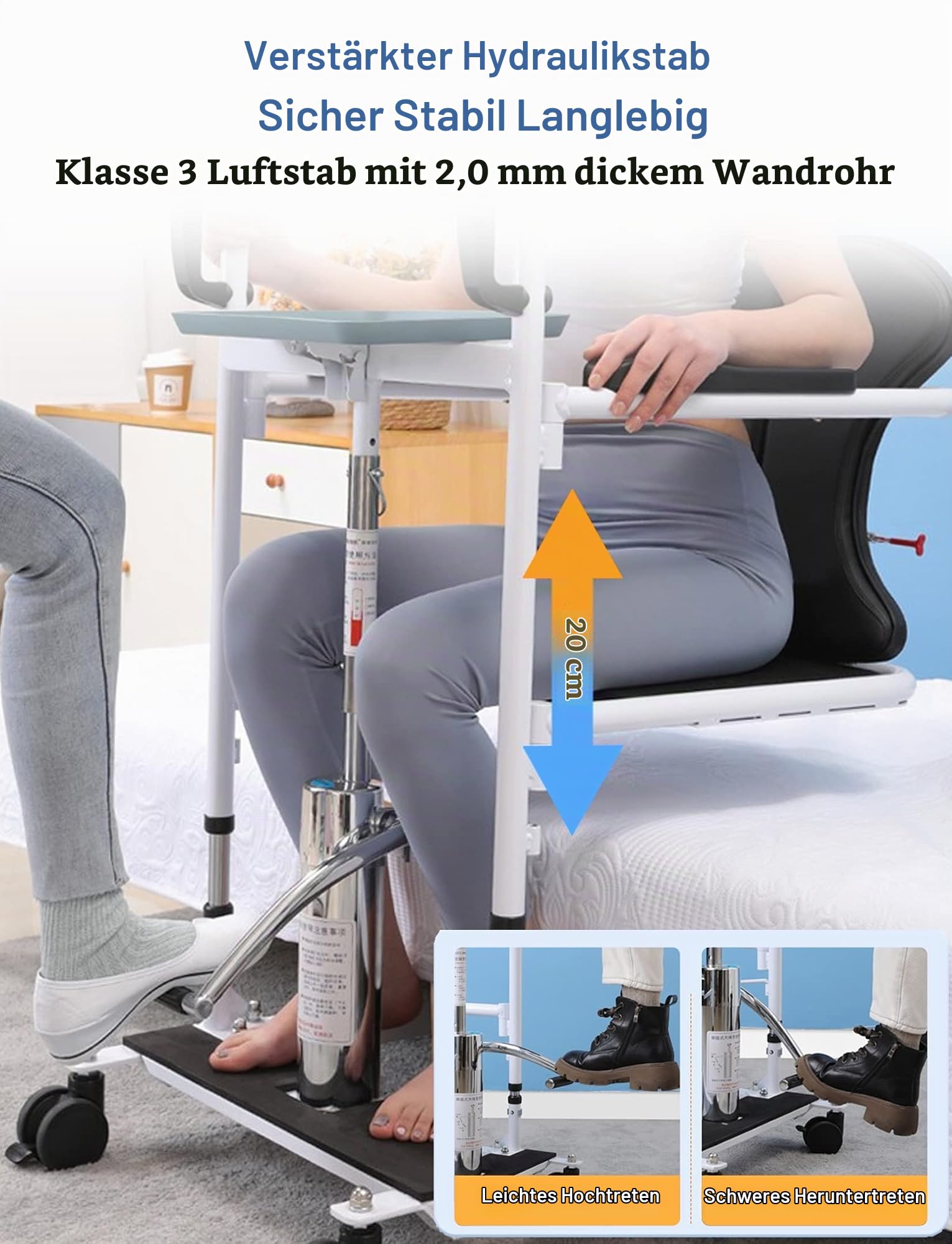 BOTOWI Hydraulischer Patientenlifter, Multifunktions-Senioren-Hydraulik Lifter, Körperlifter Bett Toilettenstuhl 180° Geteiltem Sitz, Rollstuhl Lift Transfer Badestuhl Duschsitz, Belastung 150kg