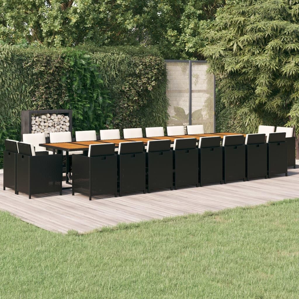 Juego de muebles de jardín con cojines de polirratán, color negro, 21 piezas