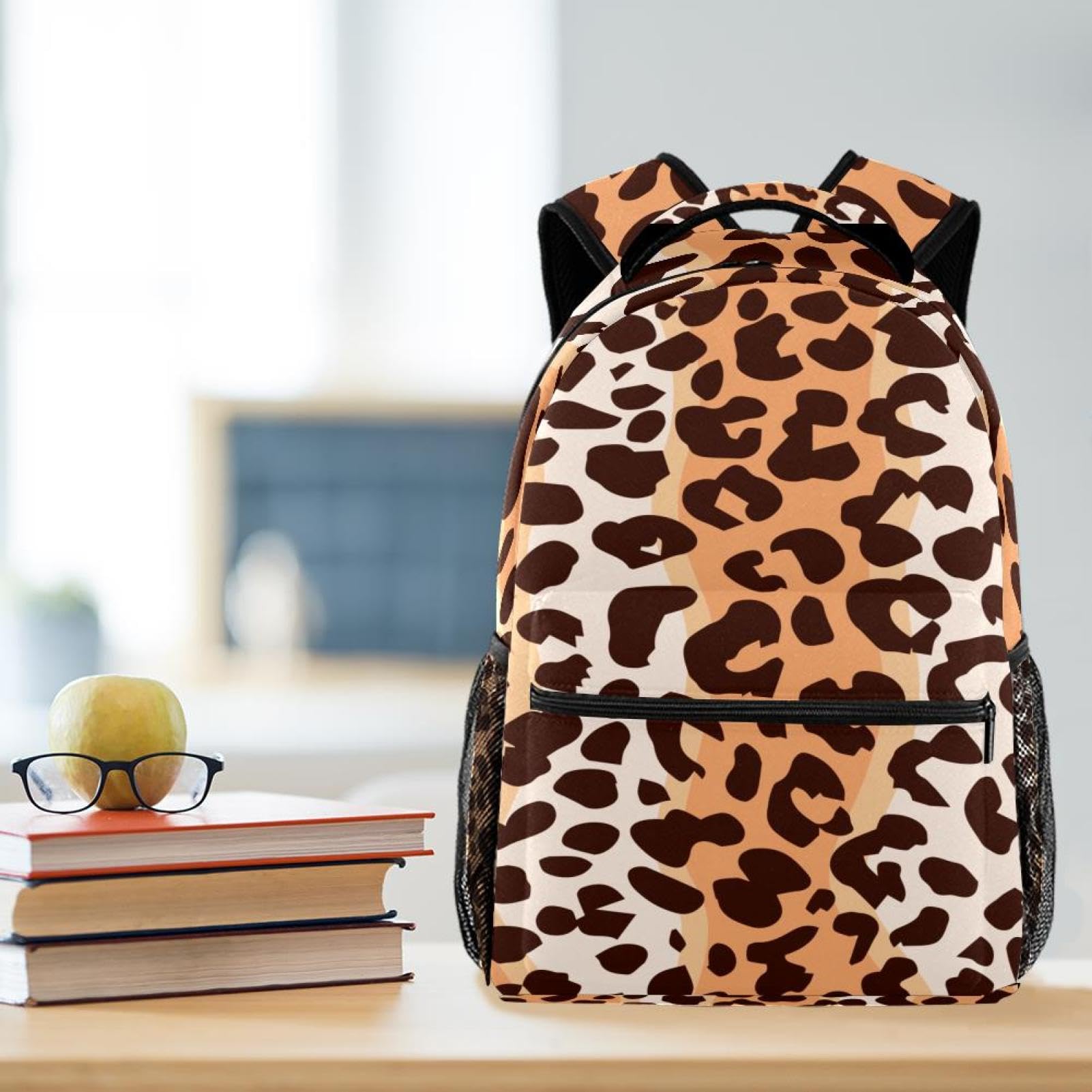 Zaino scolastico per uomini e donne, borsa da viaggio per computer portatile, motivo leopardato, leggero, zaino casual per libri