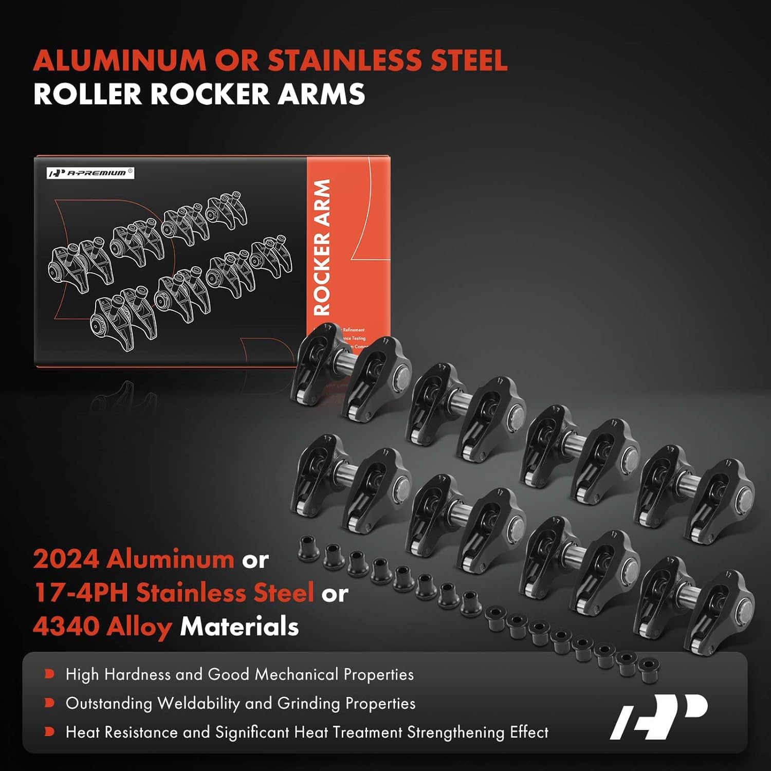 A-Premium 16Pcs Aluminum Shaft Mount Rocker Arms Kit with Needle Bearings, Self-aligning Compatible with GM L92 LS3 Gen III, 1.7 Ratio