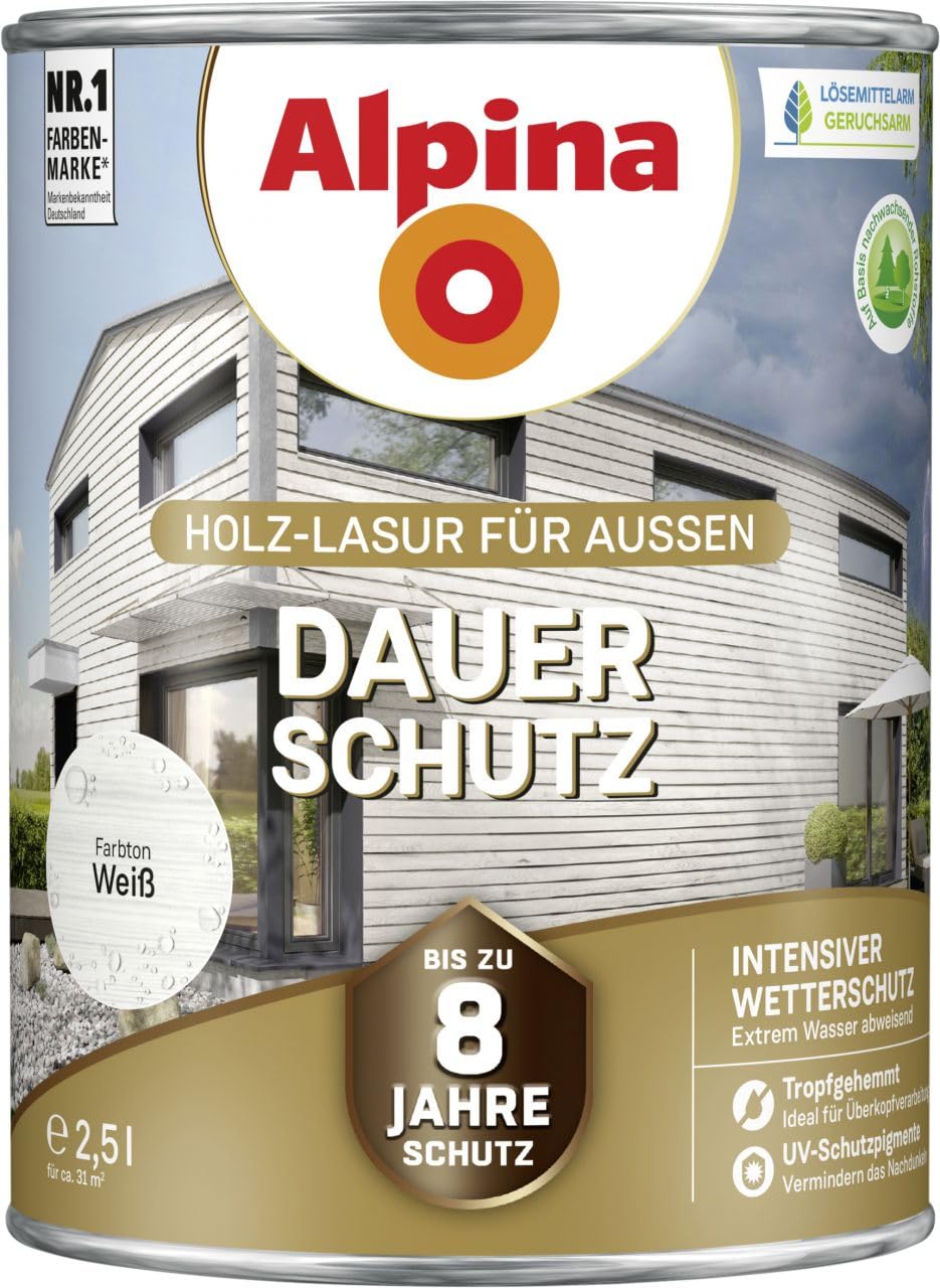 Alpina Dauerschutz Lasur weiss 2,5 Liter