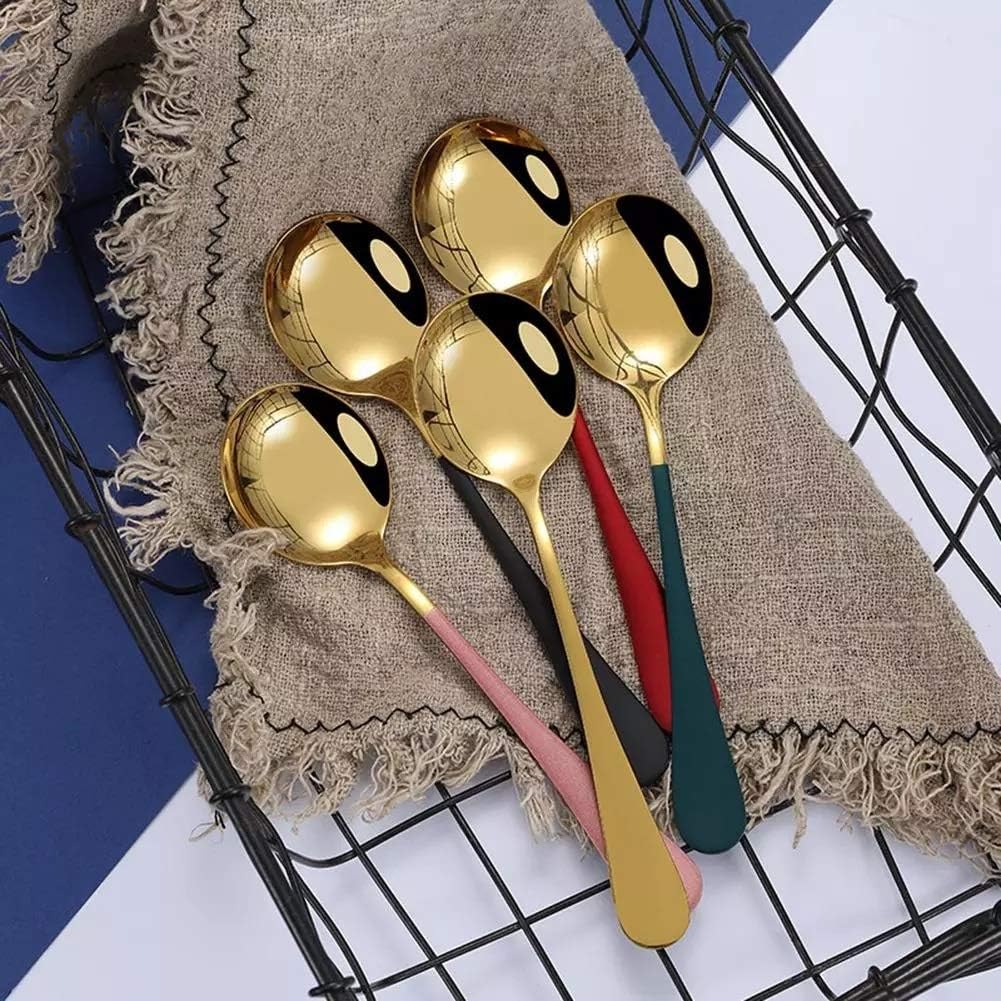 5 Pieces Stainless Steel Dessert Ice Cream Coffee Mixing Spoon Kitchen Foodware Kitchen Accessories Kitchenware (Color: F) (B)