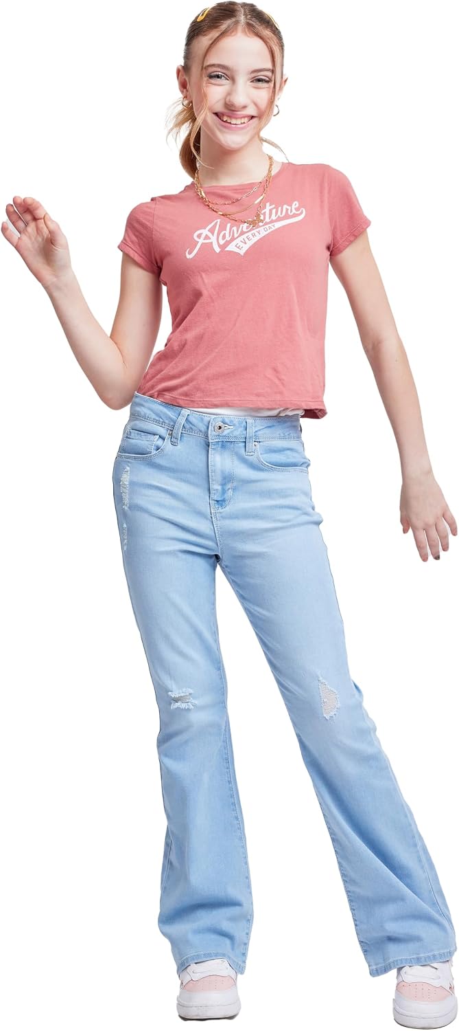 YMI Girls' Basic 1-Button Clean Hem Flare Jean
