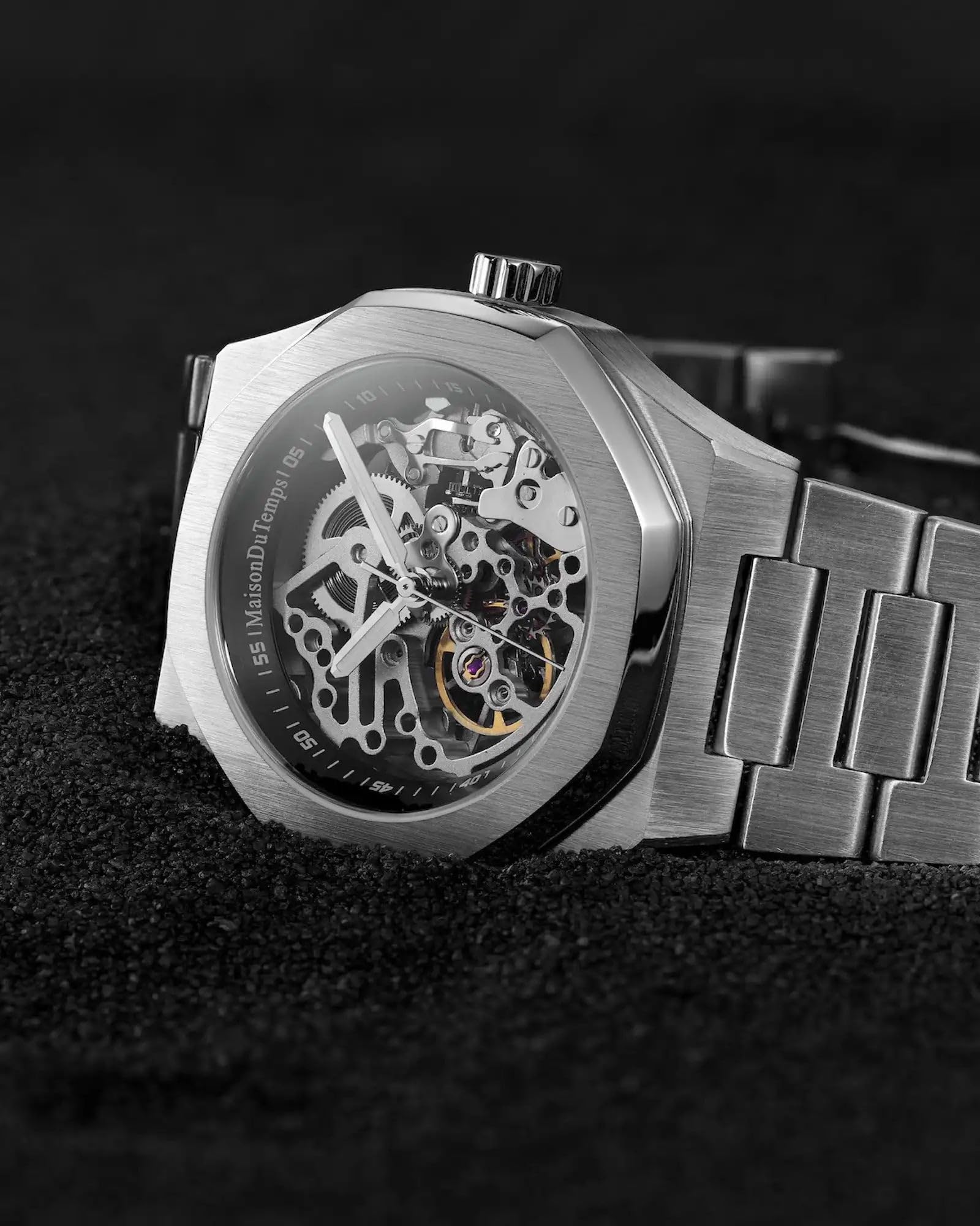 Montre Homme Squelette Automatique Seagull Bracelet Acier ou Silicone - Boîtier Acier 42 mm - Etanche 100m - Modèle MTBeta Skeleton