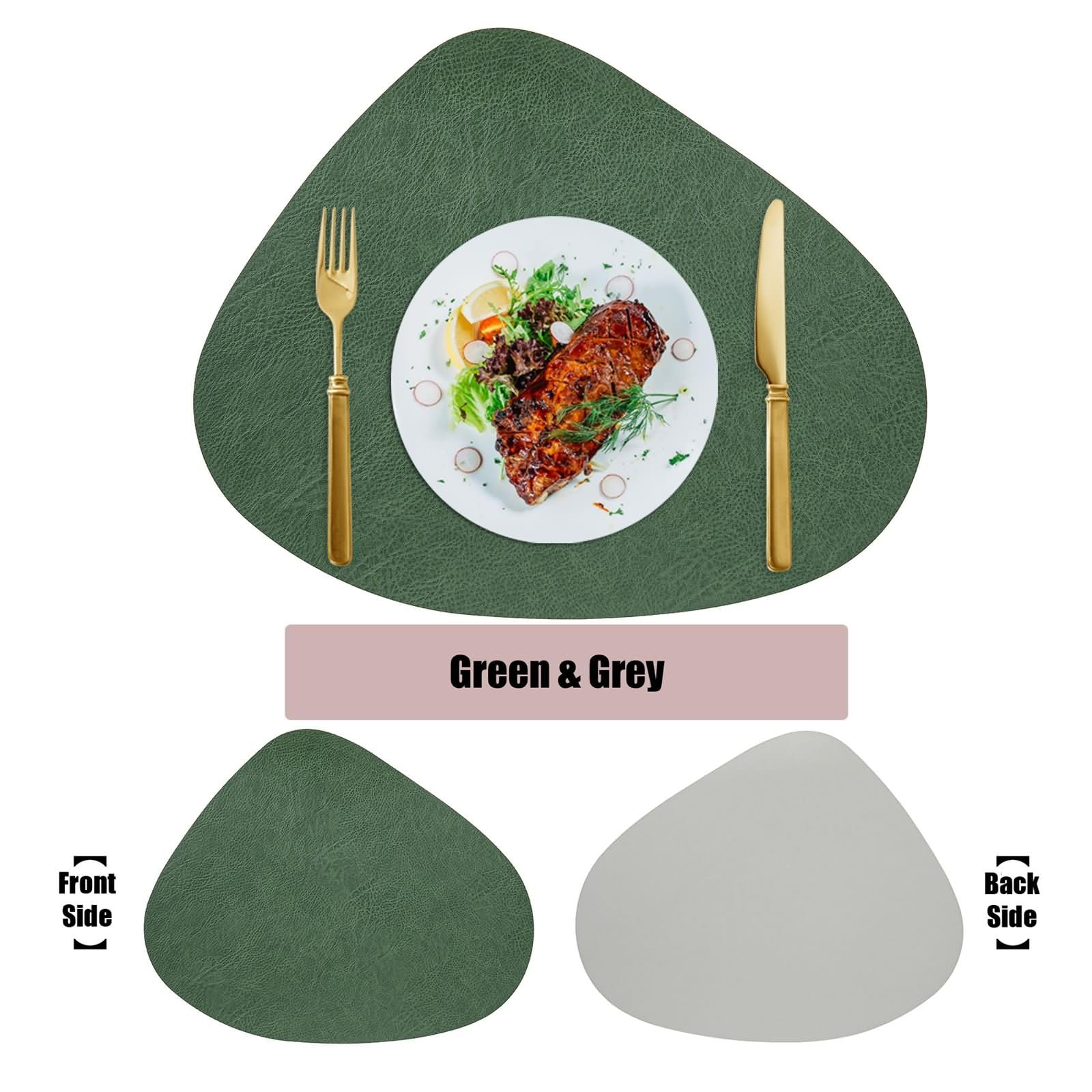 Tovaglietta Colazione Set 8, 34 x 42.5 CM Verde Grigio Tovaglietta Forma Geometrica Ristorante Pelle PVC, Tinta Unita con Geometrico