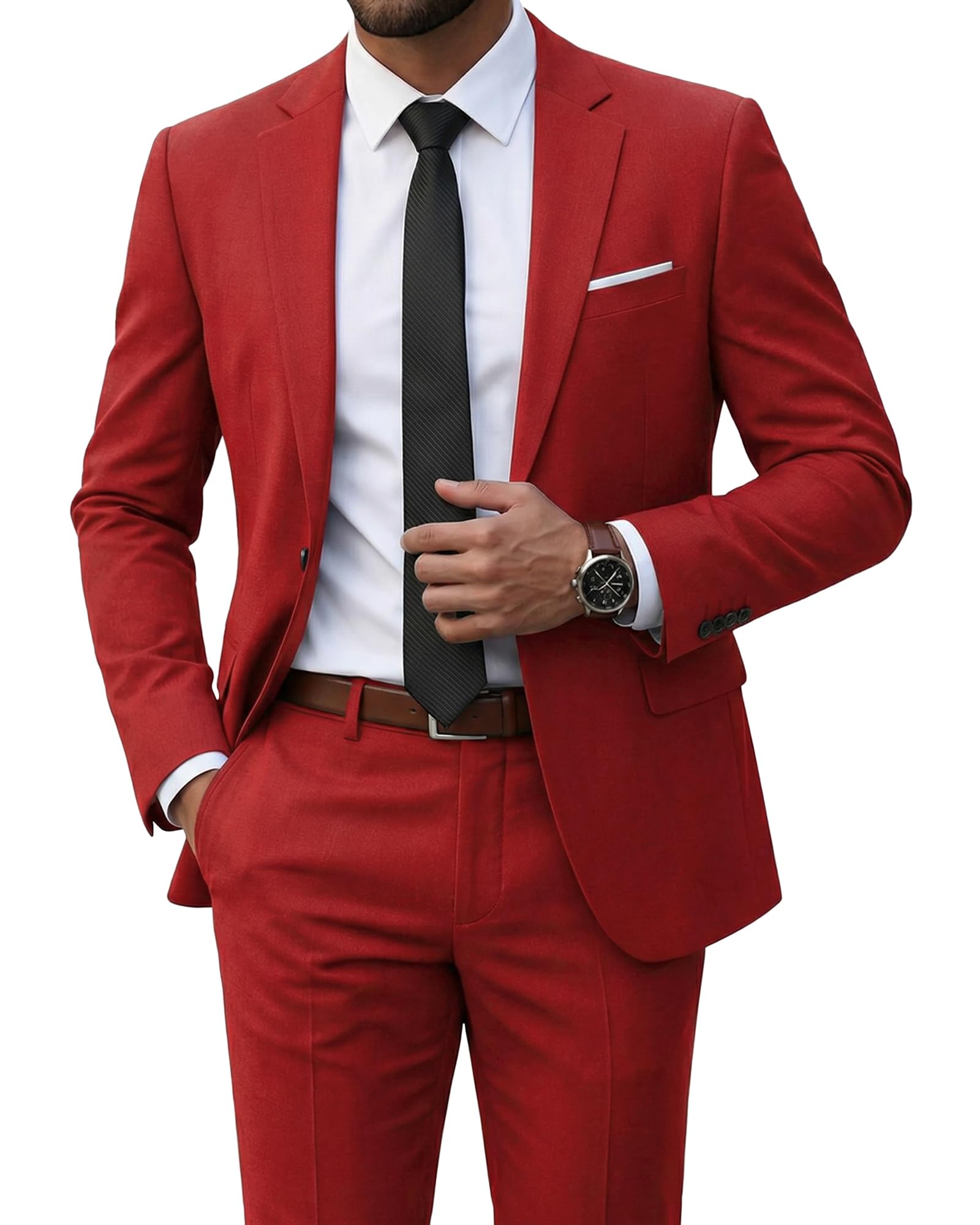 MrSure Men's Suit, 2 Piece Slim Fit Jacket and Pants with Tie, One Button Blazer Trouser for Weddings Proms