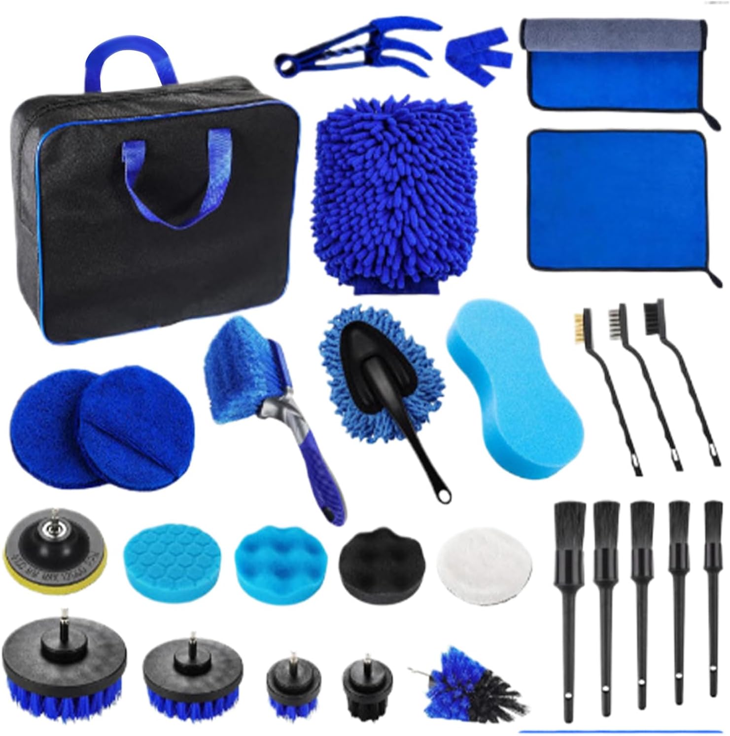 Car Wash Brush | 29-Piece Vehicle Detailing Scrubber Set | Auto Exterior Cleaning Brushes - for Truck Sedan SUV RV Garage Outdoor Home
