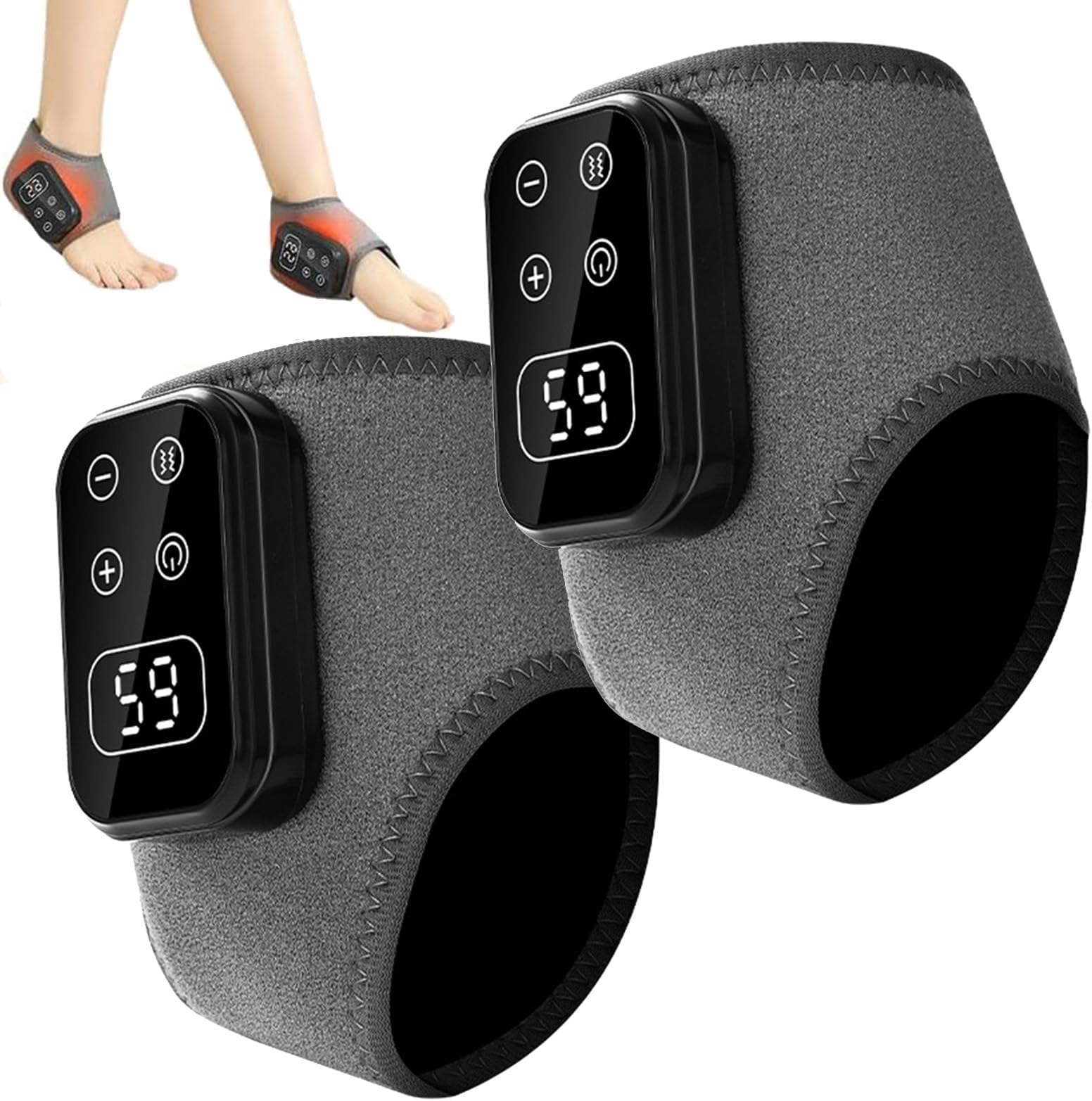 2PCS Foot Renew Triple Method Massager, 3 in 1 Massager for Neuropathy, Triple Technology Foot Massager Ankle, Wireless Portable Foot Massagers for Home/Office/Travel, 3-Speed & 5-Temperature (Grey)