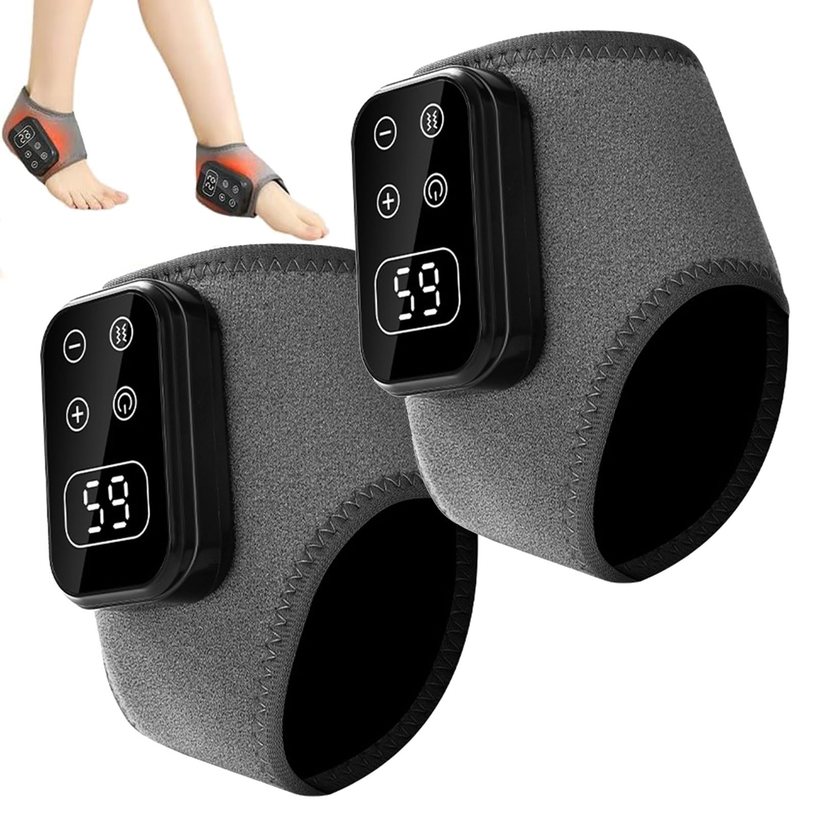 2PCS Foot Renew Triple Method Massager, 3 in 1 Massager for Neuropathy, Triple Technology Foot Massager Ankle, Wireless Portable Foot Massagers for Home/Office/Travel, 3-Speed & 5-Temperature (Grey)