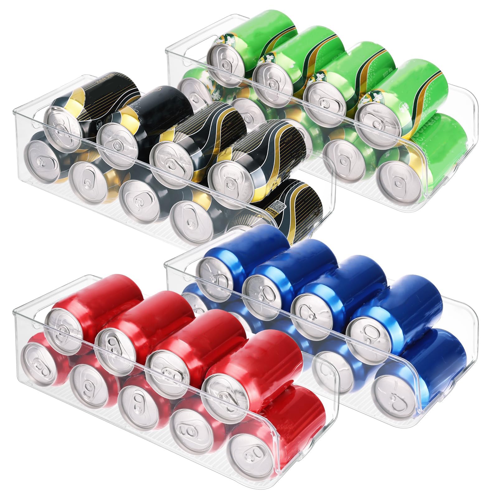 SUPERLELESoda Can Dispenser for Refrigerator, 4 Pack Clear Fridge Organizer Bins, Soda Can Organizer for Pantry, Kitchen Organizers and Storage