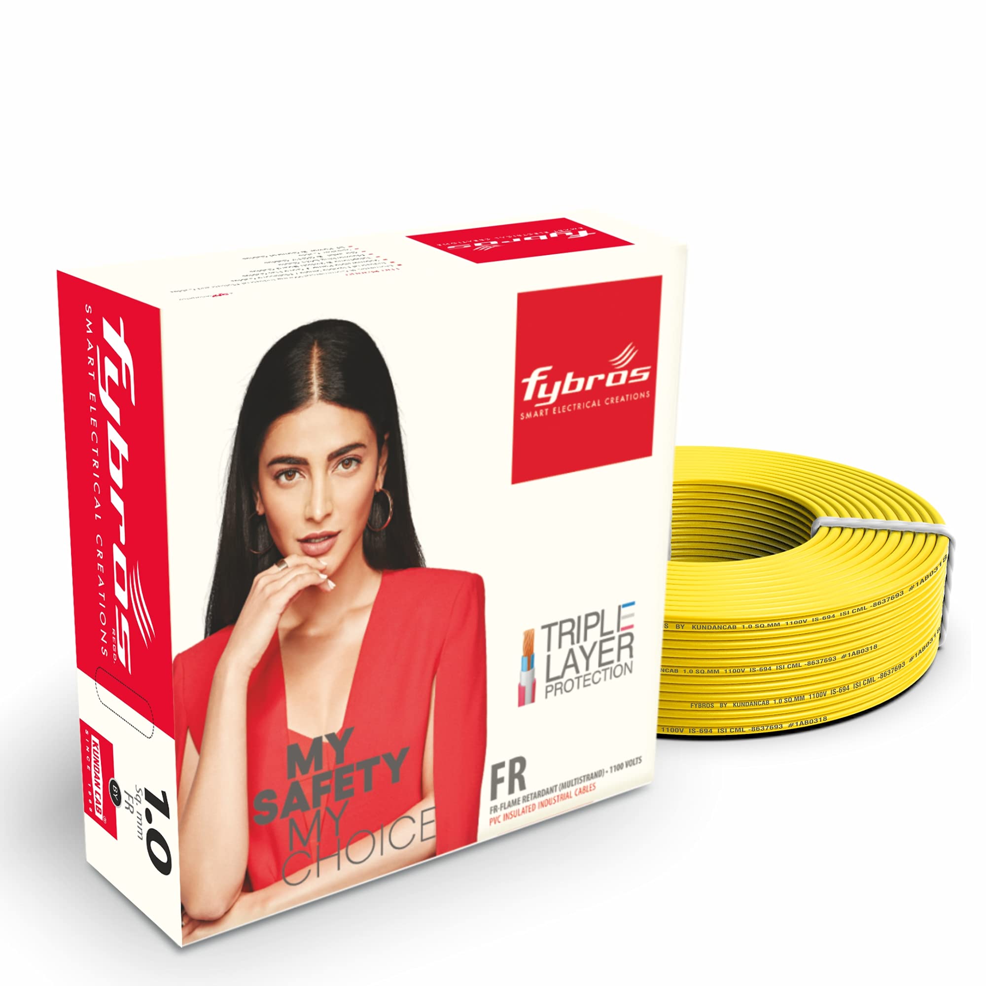 Fybros by Kundan Cab PVC Insulated 1 sqmm Wire| Multistrands Flame Retardant Yellow Copper Wires & Cables| Cables For wiring | 1 sqmm Yellow wire 180 meter| Industrial Wire Cable| Electrical Wire