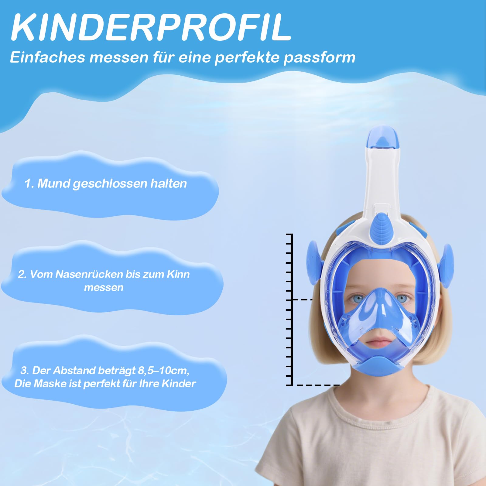 Vitare Schnorchelmaske für Kinder, 180° Panorama Tauchmaske, wasserdichte und Auslaufsichere Taucherbrille mit Schnorchel, Vollgesichts Schwimmmaske - Einhorn XS