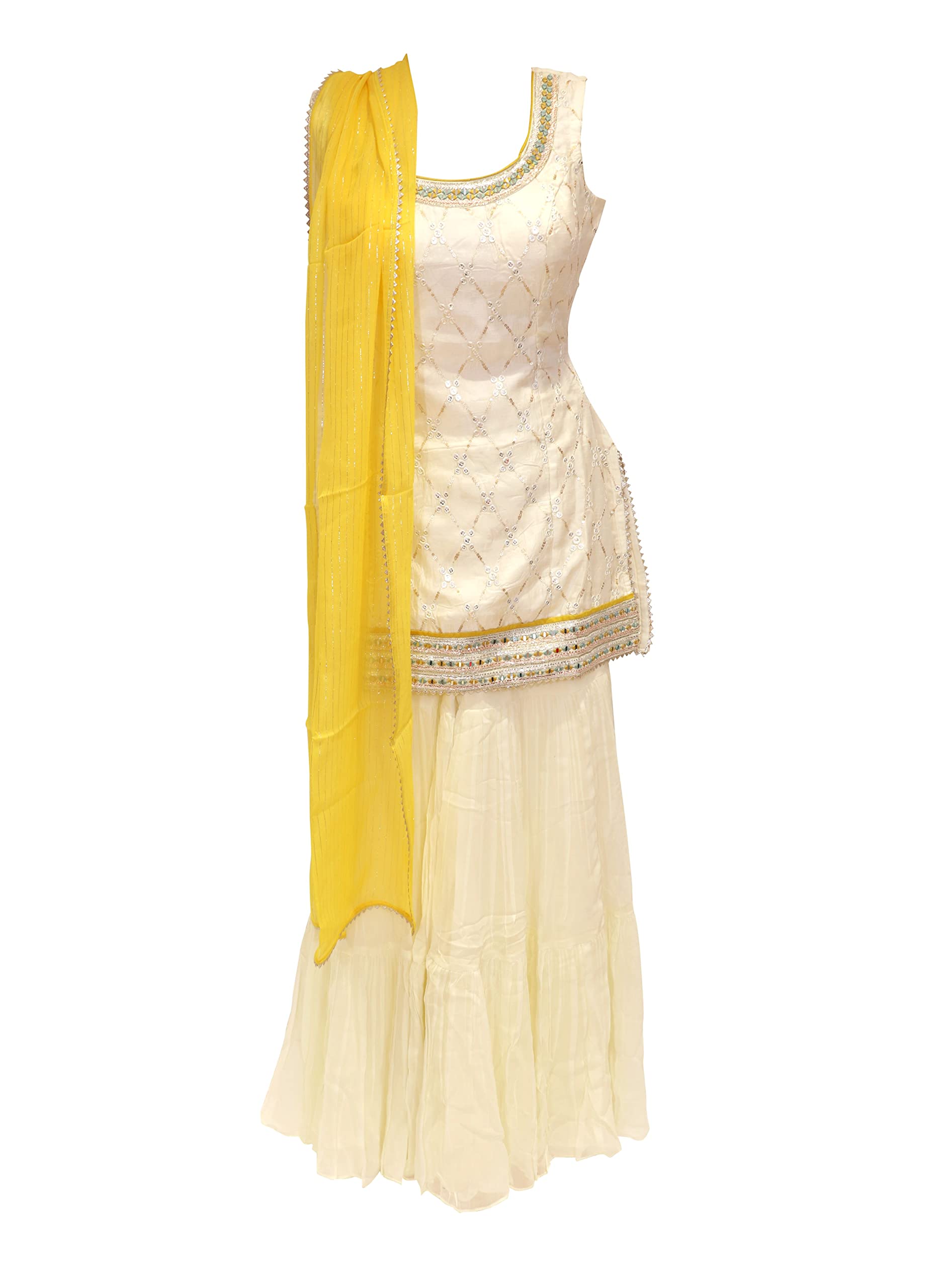 Bawree Bridal Indo Western Plazzo Set With Sequence Work Gorgette Fabric White