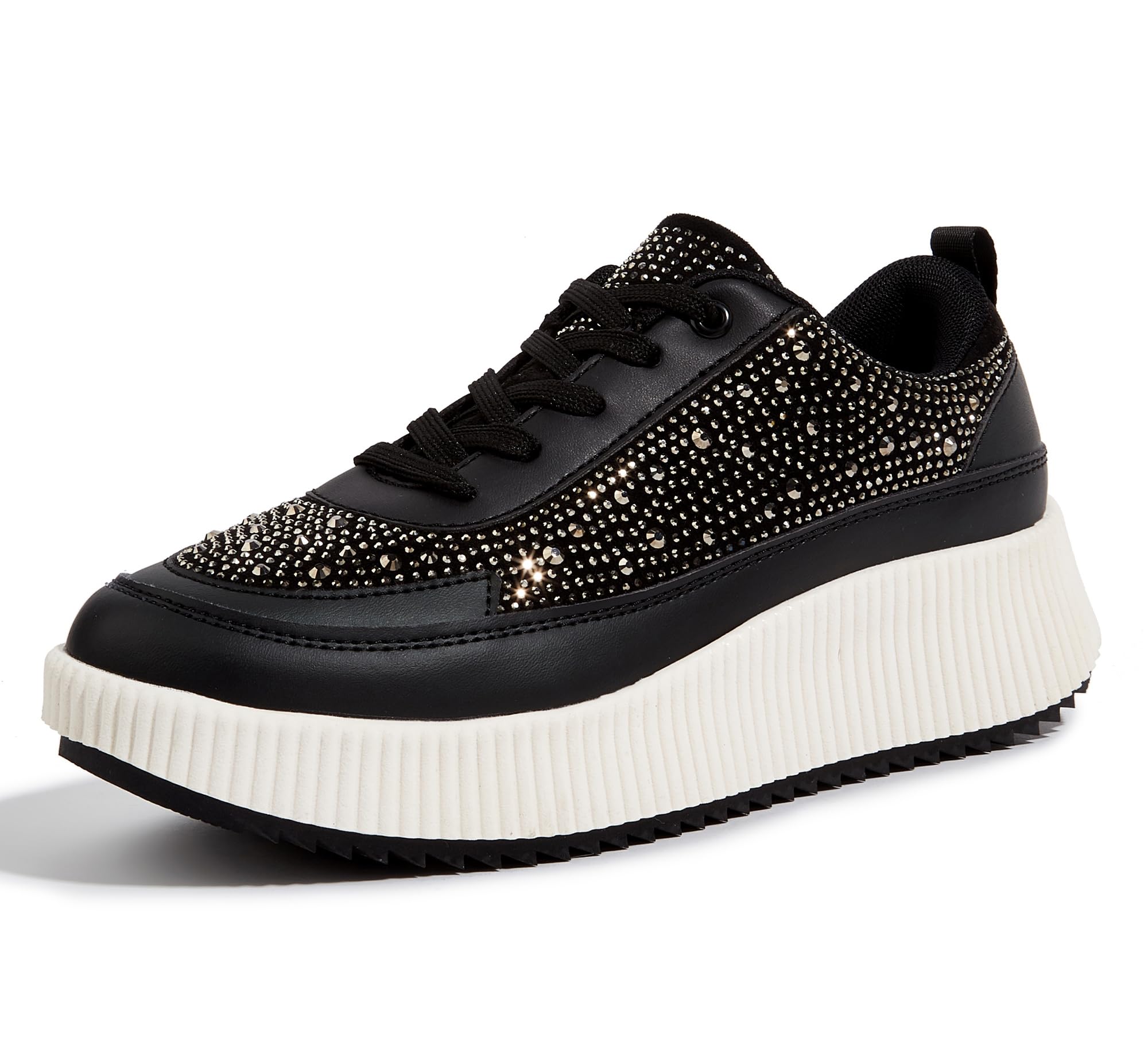 LUCKY STEP Women's Platform Sneakers Rhinestone Fashion Chunky Casual  Sparkly Retro Braided Walking Shoes