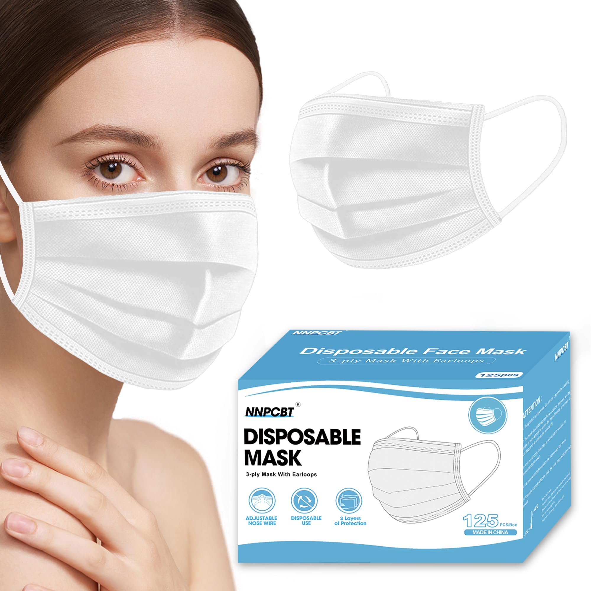 NNPCBT 3 ply Disposable Masks Breathable Face Masks for Adults