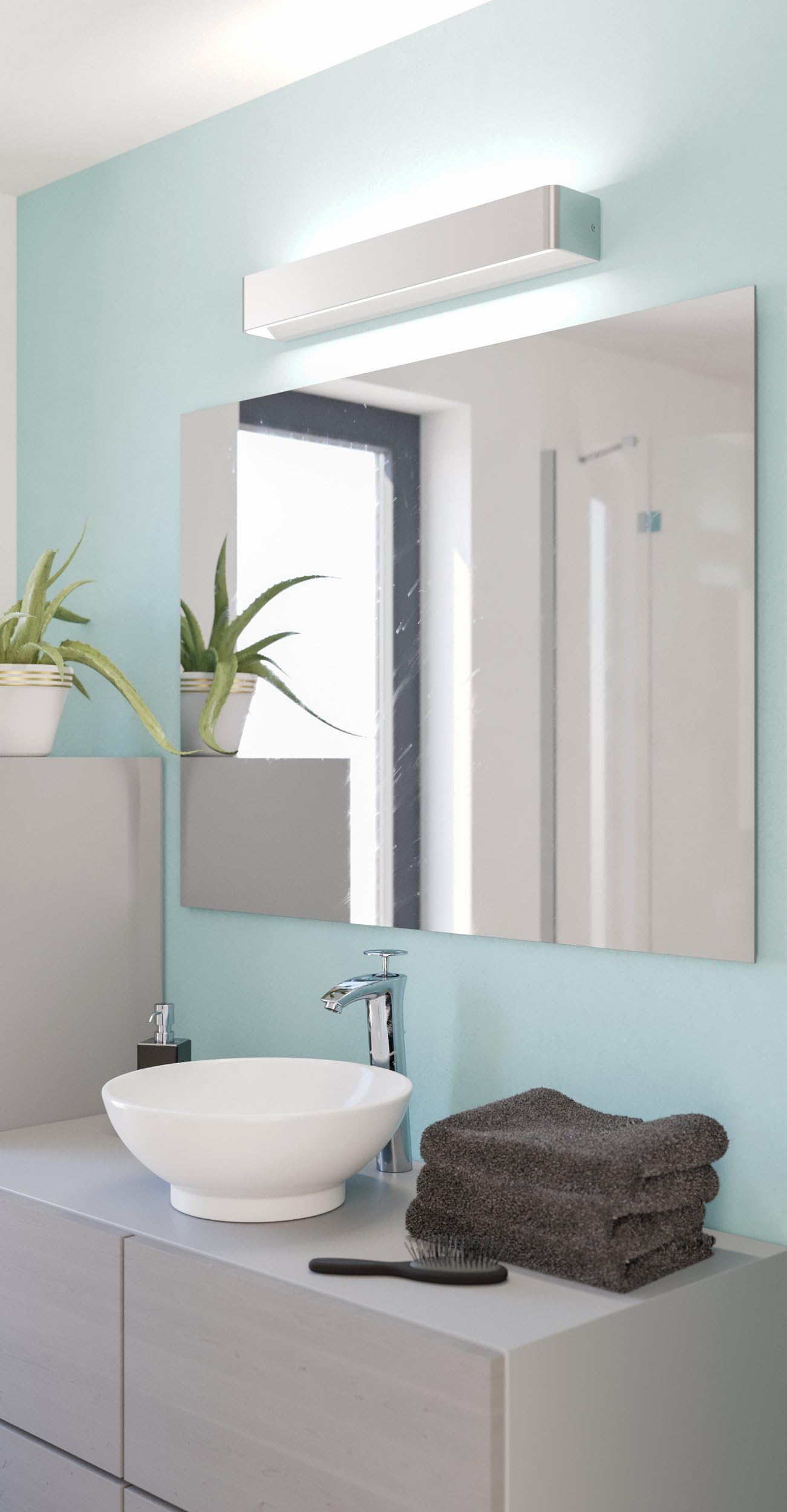 Eglo LED lámpara de pared Sania 5, luz de pared de 1 luzminimalista, iluminación de pared de metal en níquel mate, blanco, plástico en acabado satinado, L 62 cm, IP44