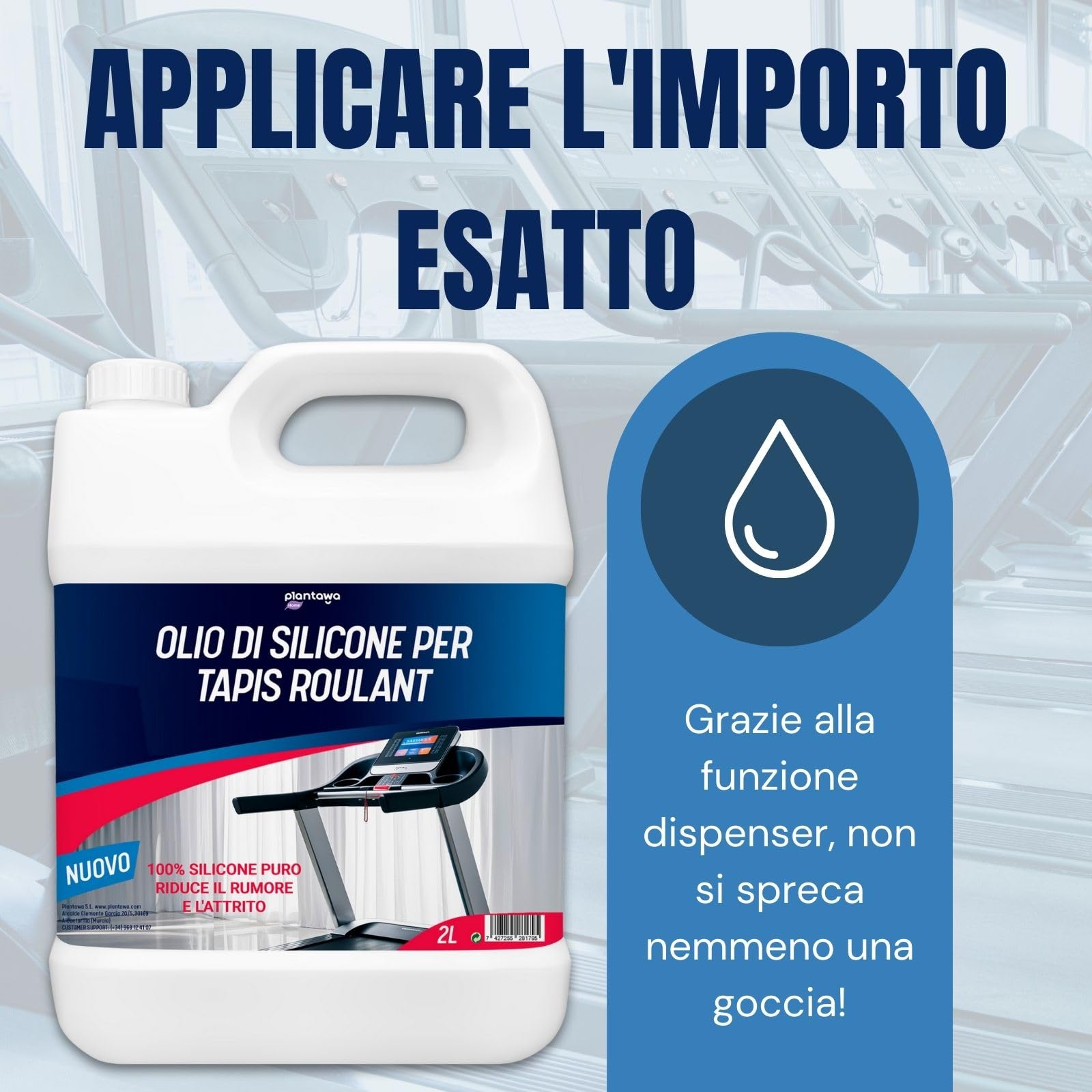 Plantawa Olio per tapis roulant da corsa 2L | Lubrificante silicone nastro da corsa. Ideale per palestre, nastri domestici. Applicazione precisa. Adatto a tutti i tapis roulant.