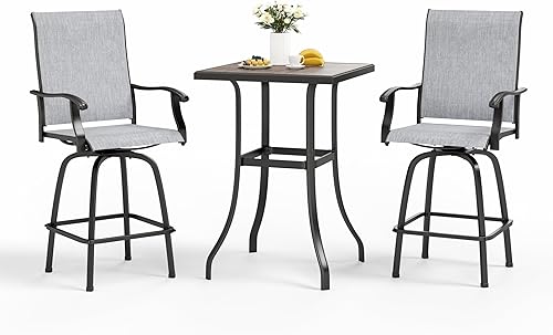Miniatura 9 de MFSTUDIO Juego de 4 taburetes de bar al aire libre, sillas de bar giratorias de altura de barra, sillas de bar giratorias para exteriores, Textileno