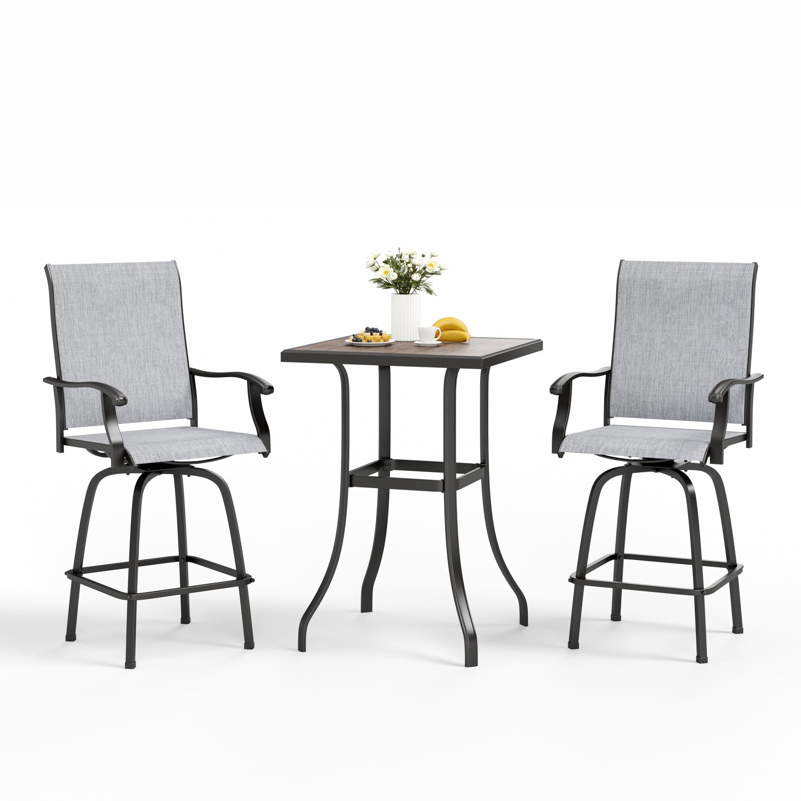 MFSTUDIO 3 Piece Outdoor Swivel Bar Set, Outdoor Bar Table and Chairs Set, Patio High Top Table and Chairs, Tall Bistro Set Patio Bar Height Table