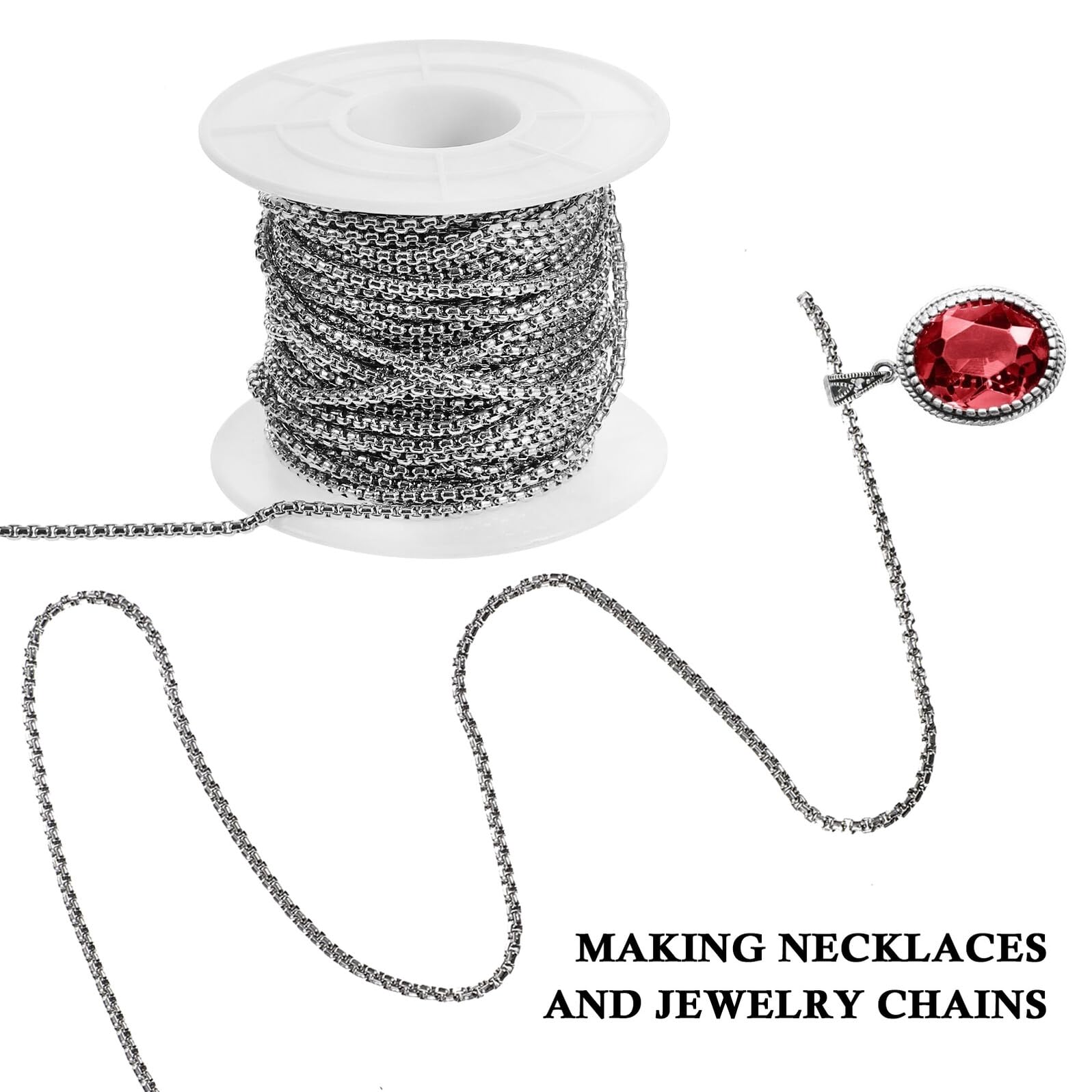 SOIMISS Catena per Creazione di Gioielli in Acciaio Inossidabile 10 Iarde Catena di Perline Metalliche Argentate da 2 MM Adatta per Collane e Decorazioni su Maglioni
