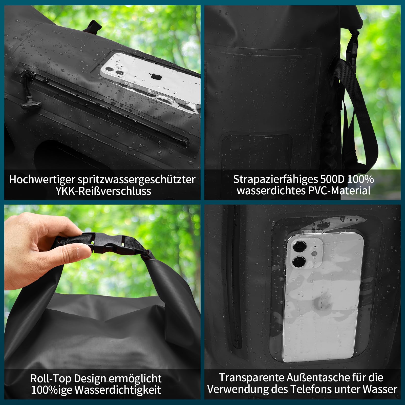 Zaino impermeabile 30 – 35 l, rolltop impermeabile con tracolla imbottita, chiusura lampo impermeabile, sacchetto asciutto per sport acquatici, ciclismo all'aria aperta, escursionismo